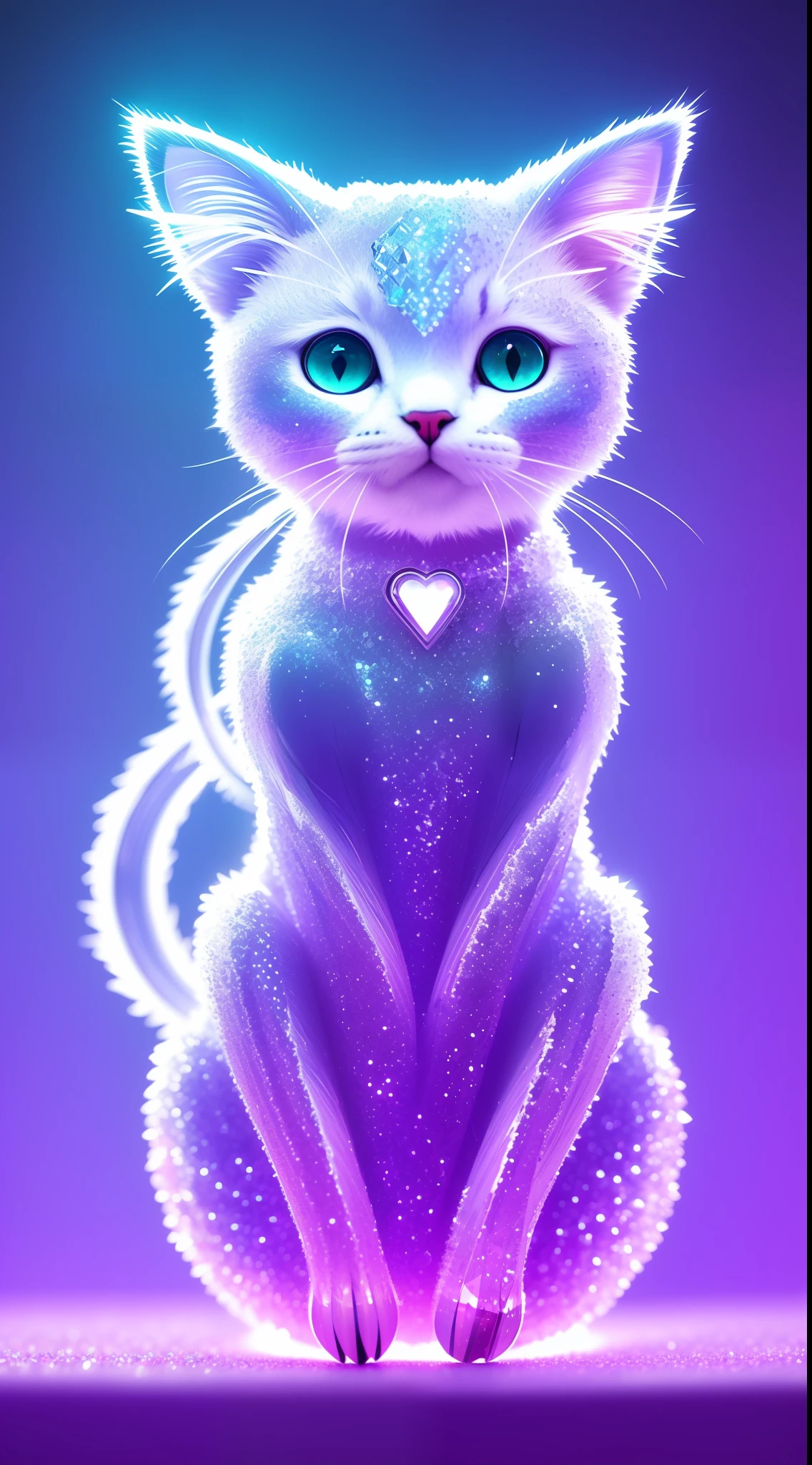 A cute crystal kitten，made of crystals, full bodyesbian, 4K, (Cyborg:1.1), ([Tail|thin linework]:1.3), (intricately details), hdr, (intricately details, Super detail:1.2), Cinematography, centering, Cute kitten made of crystal, 4K, (Cyborg:1.1), ([Tail|thin linework]:1.3), (intricately details), hdr, (intricately details, Super detail:1.2), Cinematography, centering，In purple，cleanness，ssmile，looking to the right，floating in air