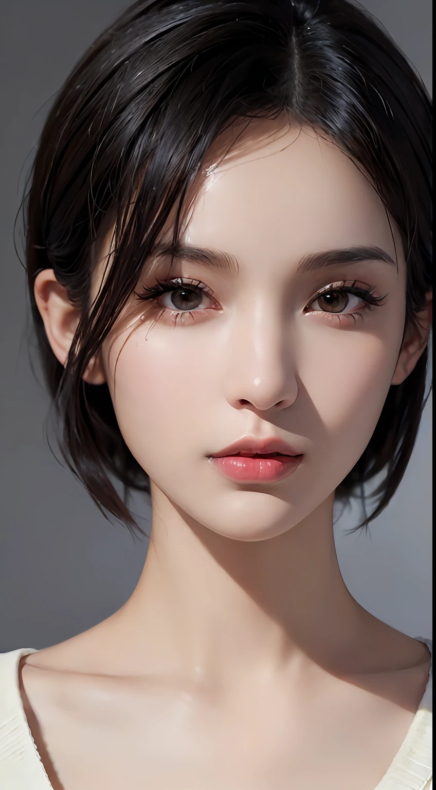 (masterpiece:1.3), (8k, photorealistic, RAW photo, best quality: 1.4), (1girl), beautiful face, (realistic face), (black hair, short hair:1.3), beautiful hairstyle, realistic eyes, beautiful detailed eyes, (realistic skin), beautiful skin, (sweater), absurdres, attractive, ultra high res, ultra realistic, highly detailed, golden ratio