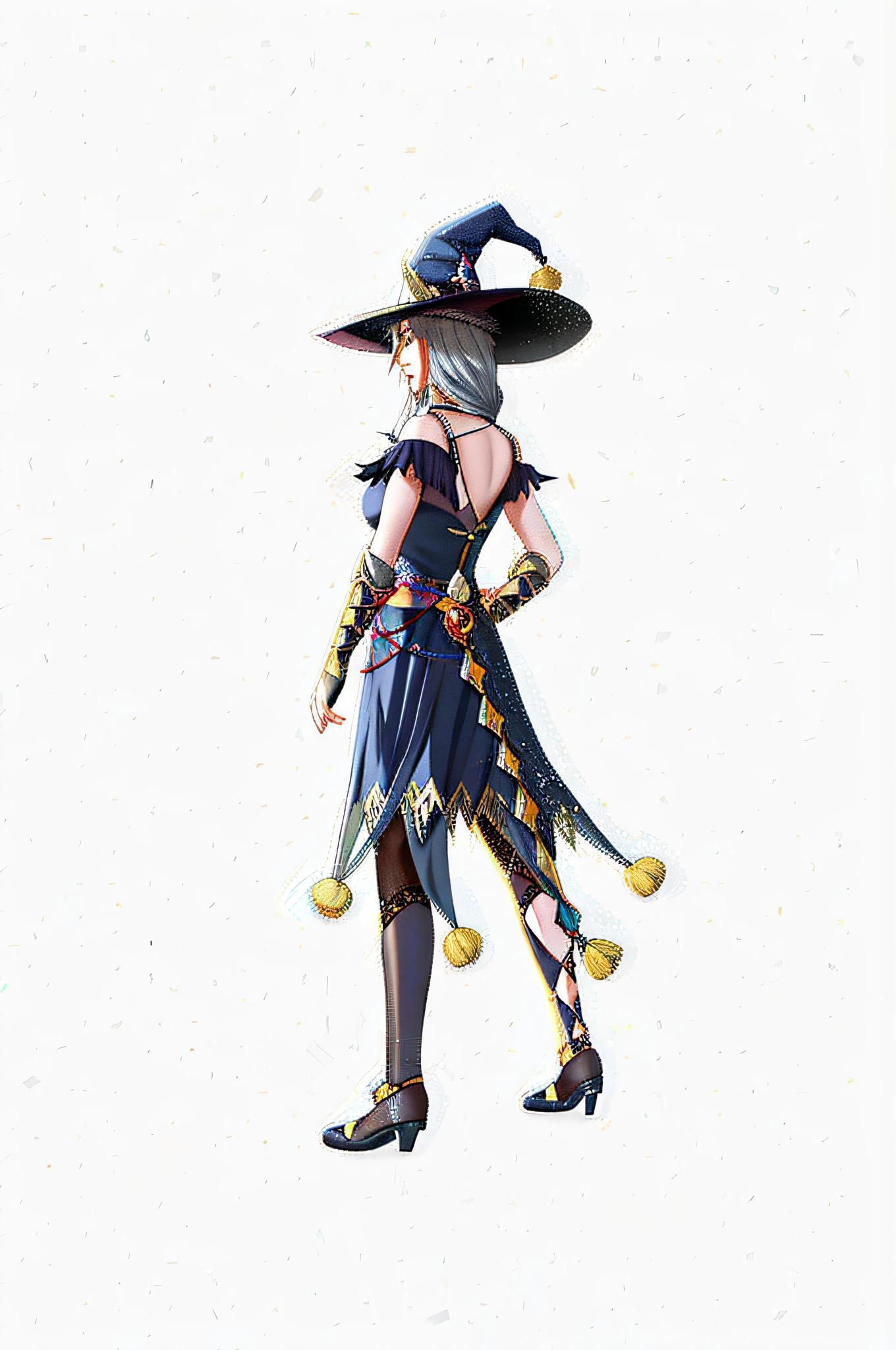 A close-up of a man in a costume with a hat and a broom, beautiful cowboy witch, supervillain sorceress witch, final fantasy character, mechanized witch girl, castlevania witch, dark sorceress fullbody pose, evil sorceress witch, From《Final Fantasy XIII》, beautiful female witch, final fantasy artwork concept, good smile company fantasy