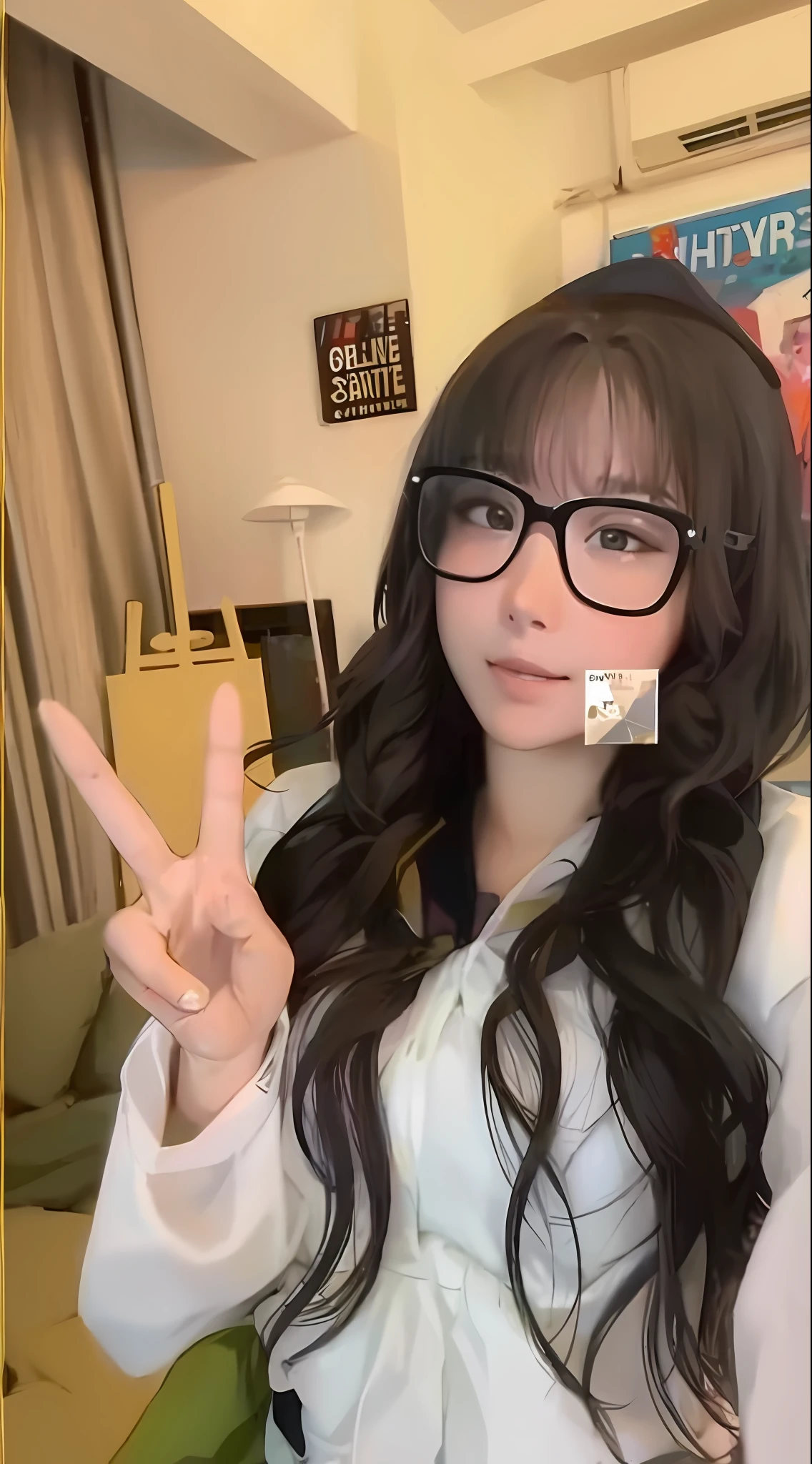 tmasterpiece， best qualtiy， ultra - detailed， 1girll， Green short bob hair， inside in room，4 ：3，the face， closeup cleavage，Purple bow，Sailor suit