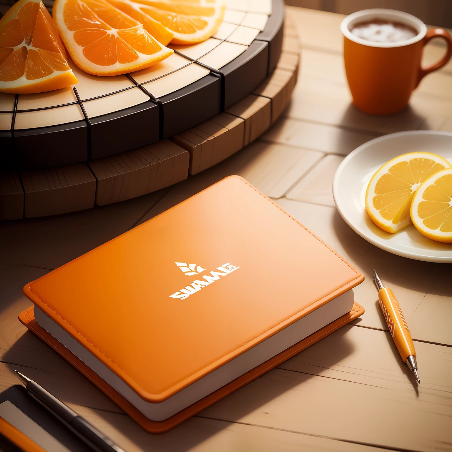 notebook laranja com imagem da shoope