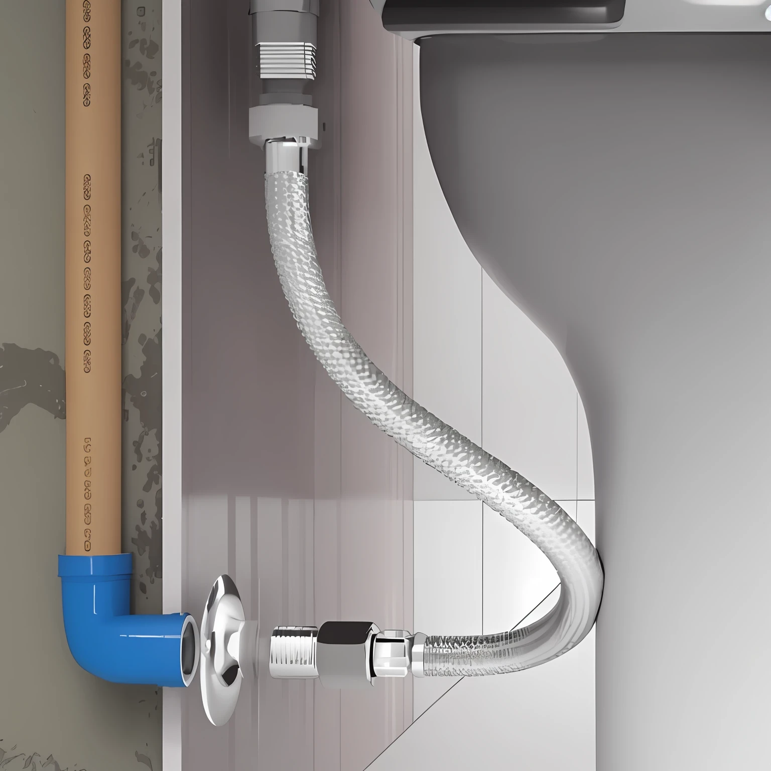 There is a toilet with a hose attached to it, com tubos ligados a ele, water pipe, Drainage core, odd tubes, Consertando uma pia com vazamento, rubber hose animation, Water for waste, cachimbo, tubos de drenagem, gerado por computador, mangueiras, Directed by: David Rubi, Pipes, siting on a toilet, drenos entupidos, Detalhe perfeito, em um banheiro