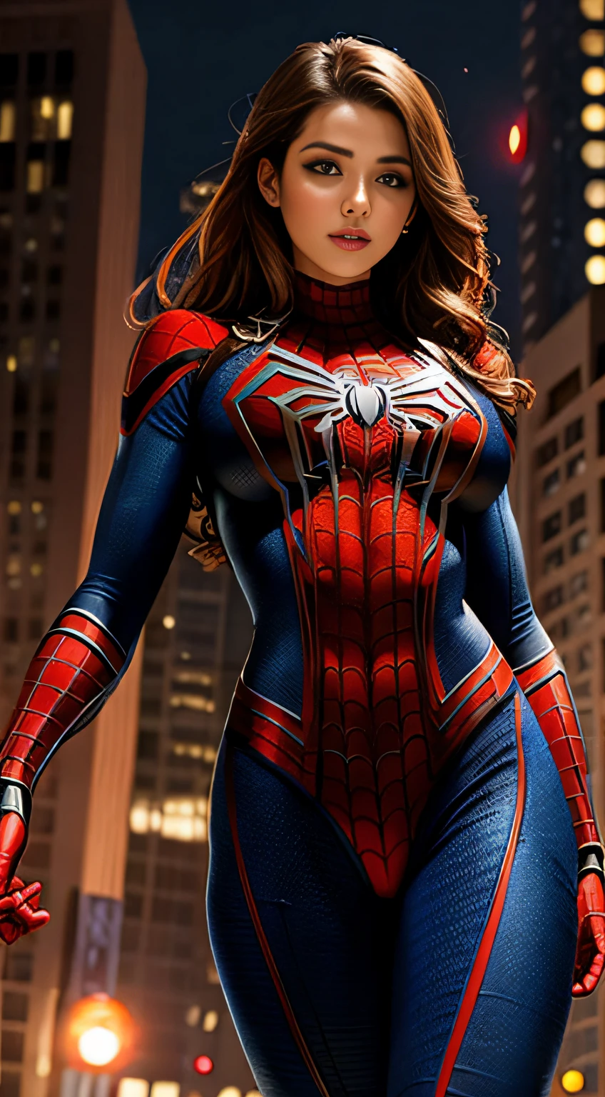 Beautiful woman detailed definition body using Spider-Man role-playing, big breasts