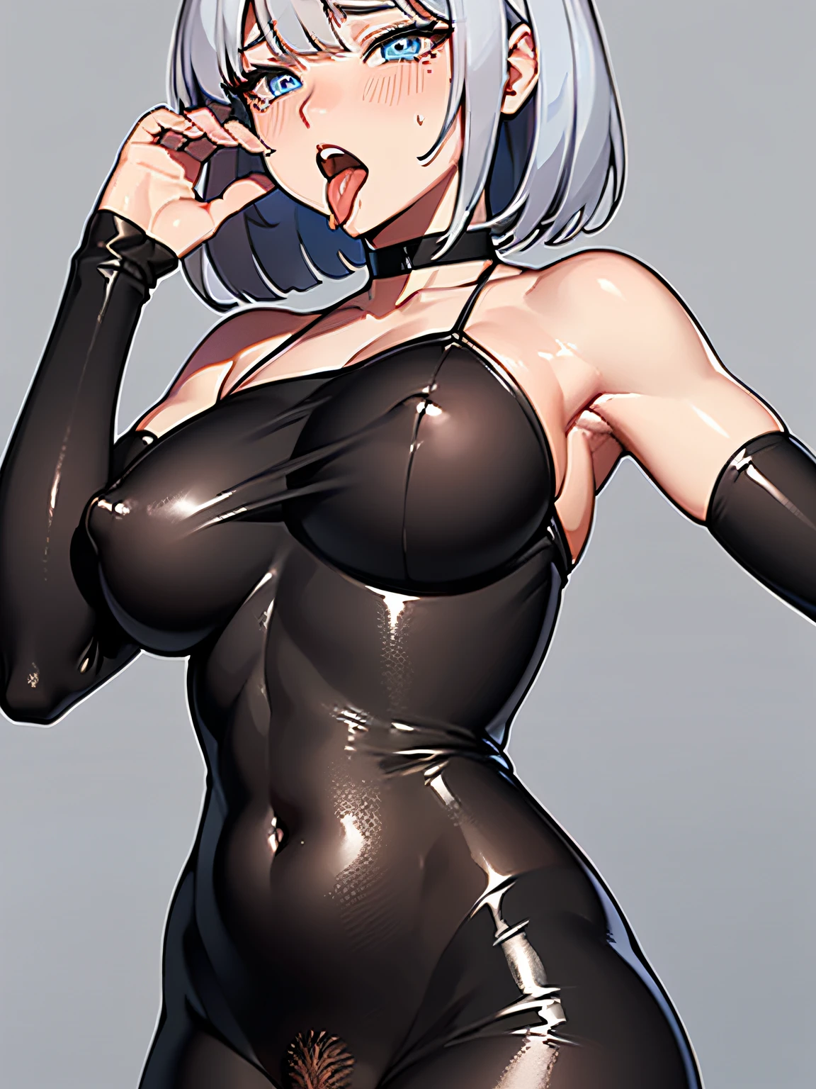 (Hyper-realistic)、(a picture)、(hight resolution)、(in 8K)、(ighly detailed)、(Best Illustration)、(Beautiful detailed eyes)、(top-quality)、(ultra-detailliert)、(Master masterpiece)、(wall-paper)、(Detailed face:1.4)、drooping eyes、full of sweat、Full-body close-up、(short-length hair、Silver Color Hair:1.4、Silvery dark pubic hair:1.4、choker:1.4)、inner colored、独奏、1 woman in Japan、22 years old、(Armpit、hairarmpits)、(skinny thigh、Slim waist、skinny:1.6)、(Sweat、Shiny skin)、(iuuiahegao:1.4、Tears:1.4、Saliva、tongue、tongue_out:1.4、Tongue out:1.r、Ahegao、red blush、Rolling eyes、put out the tongue、A detailed eye、二重まぶた、thin cheeks、 shinny skin、shiny small neck、shiny lip、lighting on the face)、Front photo、Cameltoe、(Realistic big breasts:2.0、nipple creampie:1.4、nipple spread:1.4、nipple fuck:1.4)、(nude:1.4、Naked:1.4、vaginal:1.4)、(huge pussy:1.2、big clit:1.4、gaping pussy:1.2、rekt pussy:1.4)、(Lean back and masturbation:1.4、vibrator:1.4、sex toy)