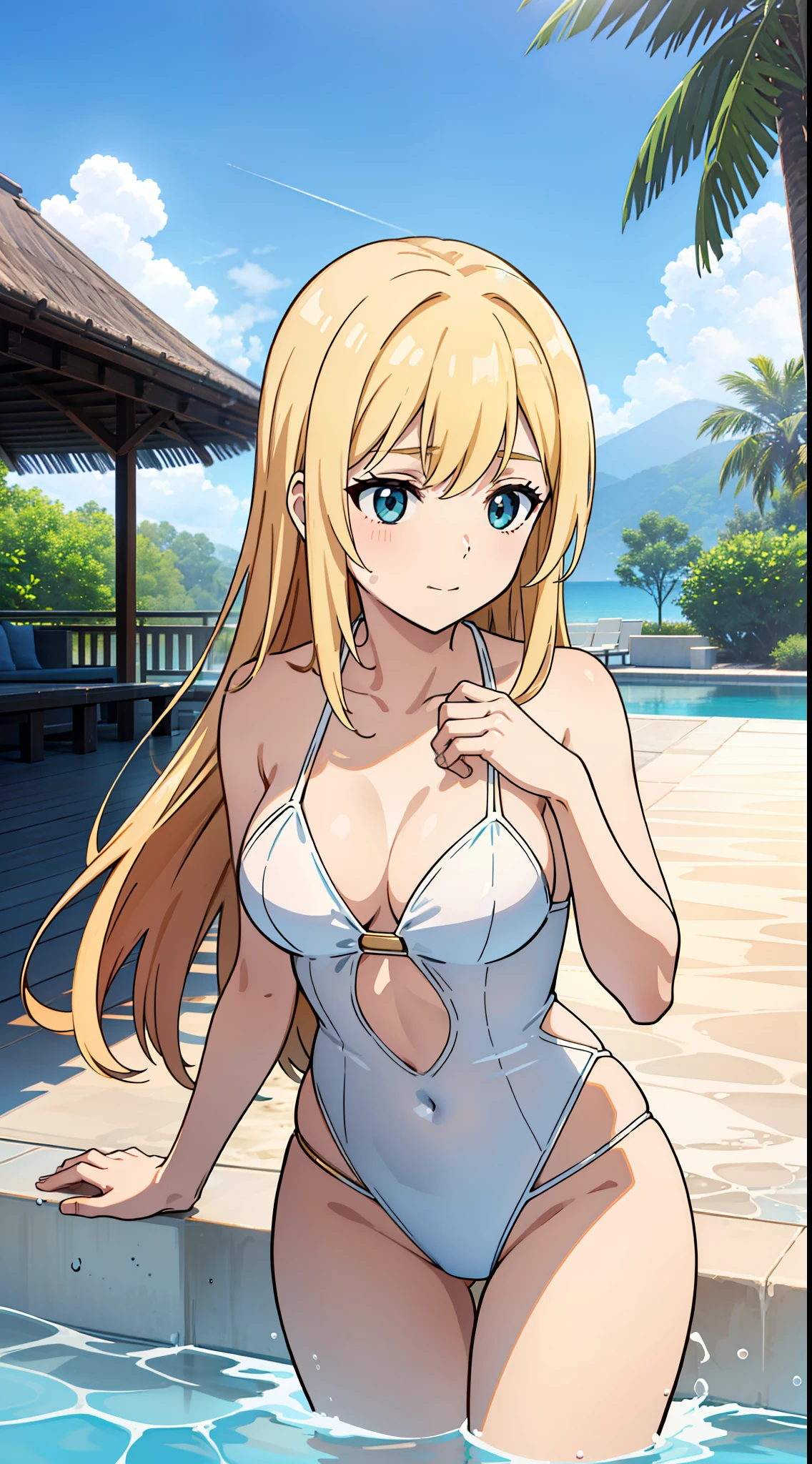 masterpiece,(bestquality),highlydetailed,ultra-detailed,pale,beach,golden hour lighting,(1girl),wetlookhair,vibrantcolors,strikingposes,swimsuits,(variety of swimsuit styles),flirtyfaces,tanlines,(playful atmosphere),sandybeach,freshbreezeglowing, (shimmeringskin),(close-up shots),rivetingexpressions,loosewaves,(beach accessories),(splashing water), sleek and elegant, toned bodies, (summer vibes), (confidence and empowerment), (poolside party atmosphere)