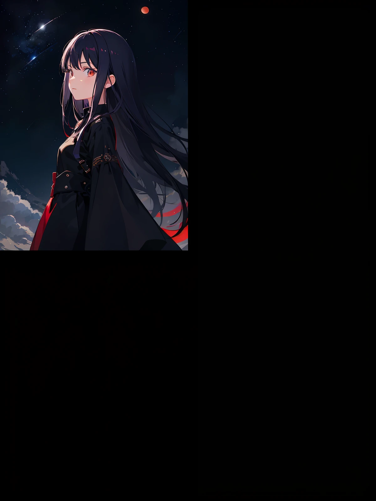 Red Moon pulls the knife night sky anime woman。