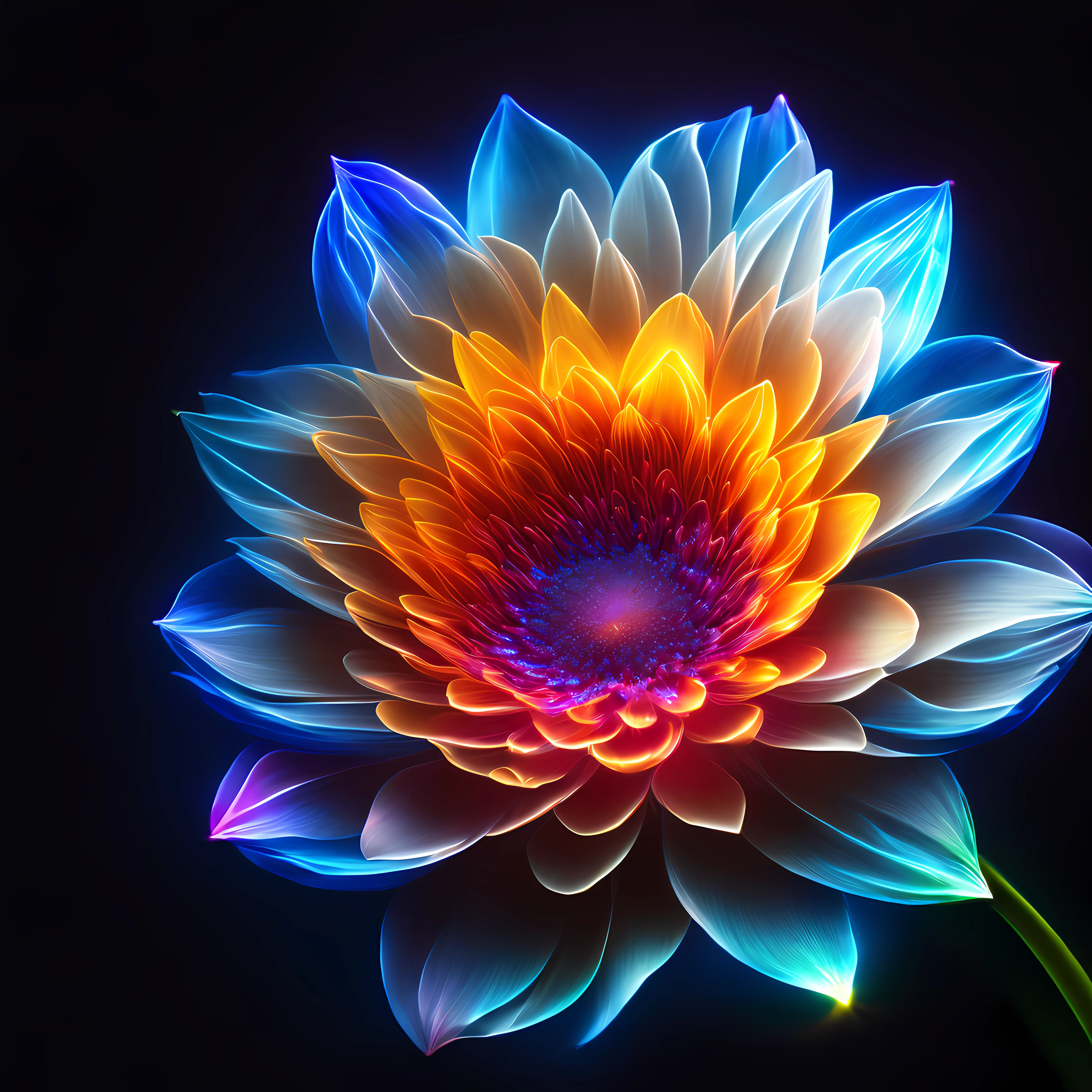 a single flower of light, super detalhada e colorida, Image with a resolution of at least 300 dpi, 8k UHD
