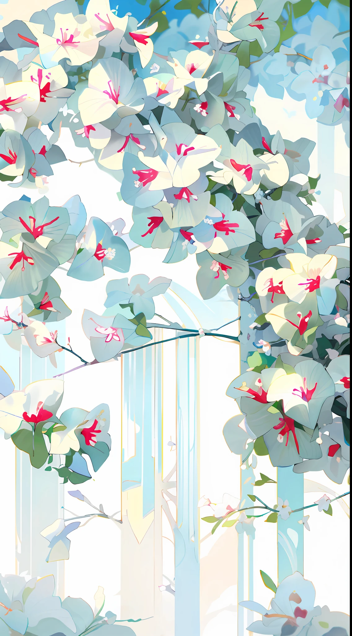 A white flower grows on the tree, White flowers, white blossoms, flowers blooming, bougainvillea, beautifully bright white, Clematis is like stars in the sky, huge flower, Blooming flowers, Beautiful composition, flowering vines, white and pale blue toned, soft flowers, flor branca, Beautiful flowers, Gypsophila, Beautiful details
