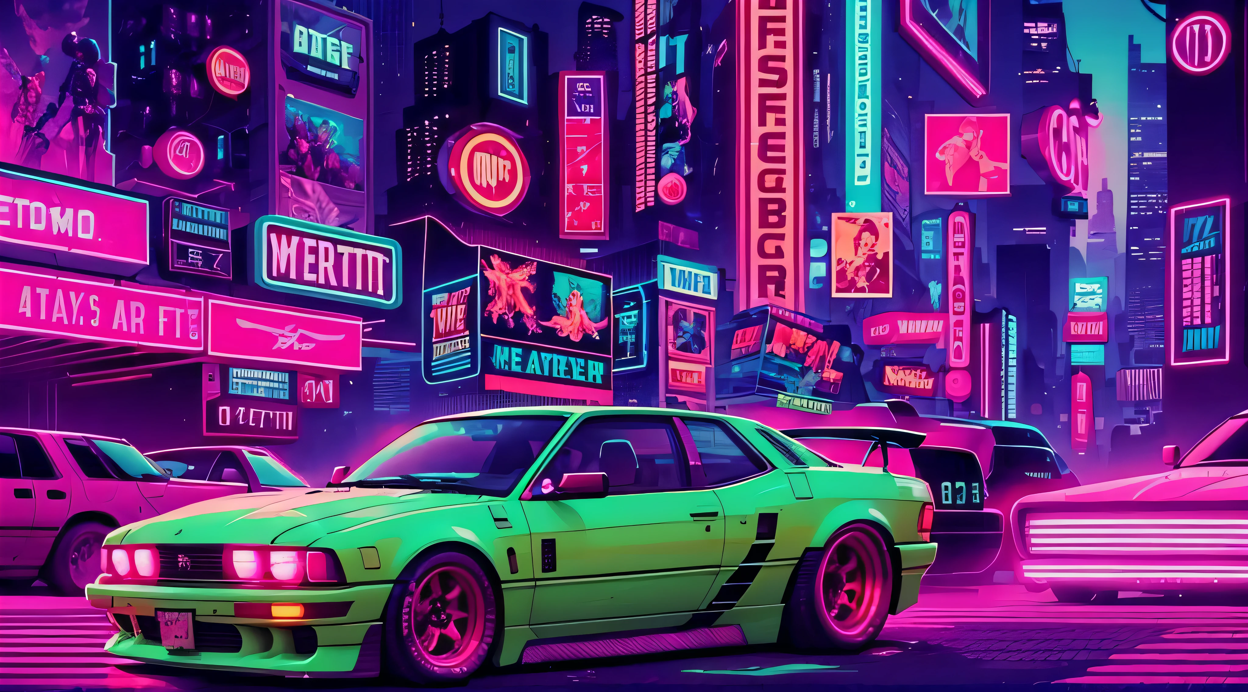 color full, street of nova york, 4k, noite, cidade vazia, zebracross, cyberpunk, neon, retro