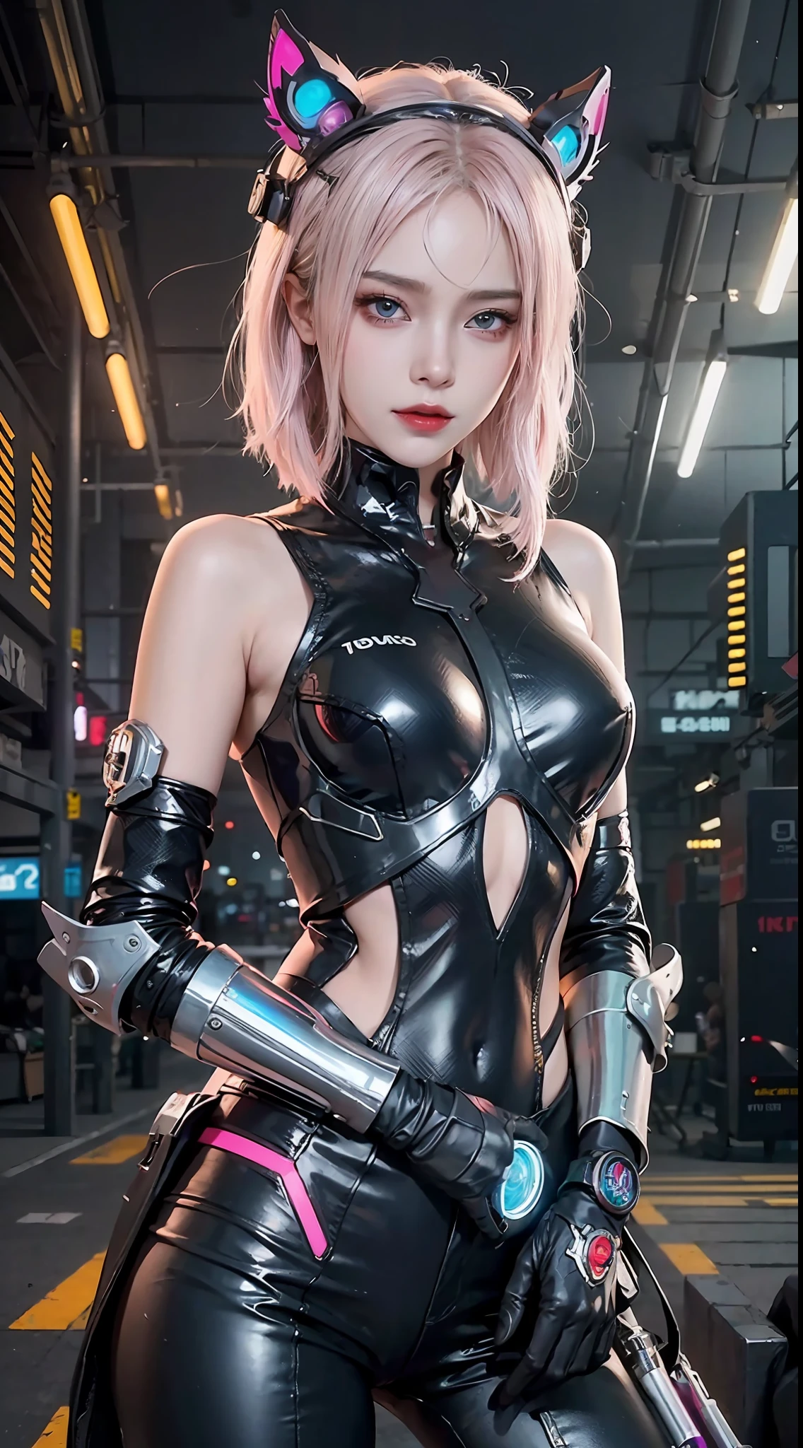 A woman with pink hair sits on a locomotive， anime cyberpunk art， cyberpunk anime art， female cyberpunk anime girl， cyberpunk anime girl， Fantastic cyberpunk girl， cyber punk Girl， anime cyberpunk， cyberpunk beautiful girl， Digital cyberpunk anime art， a teen cyberpunk cyborg， neonpunk， Miss Seiburg， high quality cyberpunk art， Anime cyberpunk moderno，machine arm, Solve the problem correctly，head gear, science fiction suit，Intricate garment details，Raised sexy，Feminine expression，Ray traching，NVIDIA RTX，Hyper-Resolution，Unreal 5，sub surface scattering，PBR Texture，Post-processing，Anisotropic filtering，depth of fields，Maximum clarity and sharpness，Many-Layer Textures，Albedo e mapas Speculares， Surface coloring，Accurate simulation of photo-material interactions，perfectly proportions，rendering by octane，twotonelighting，Low ISO，White balance，trichotomy，largeaperture，8K original，High-Efficiency Sub-Pixel，filmgrain，Luminous Particle，facing at camera，looking toward the viewer，Golden section，8 k hd wallpaper。