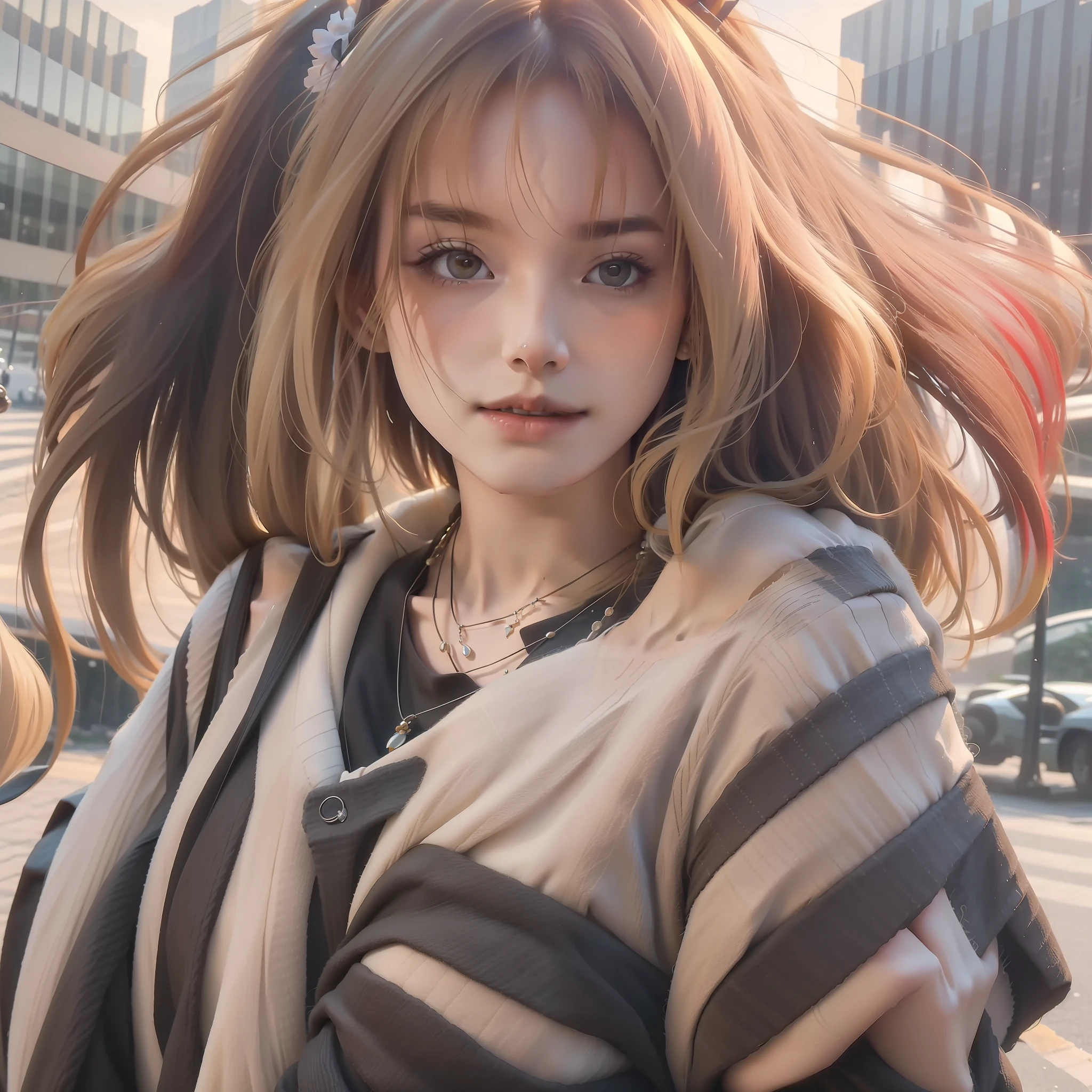 best quality, masterpiece, high_res, 1girl, solo, standard body, waterfall view, perfect upper body composition, professional pose, hair decoration, necklace, jewelry, beautiful face, on the body, Tyndall effect, realistic photo, dark studio, rim lighting, two-tone light, (high detail skin: 1.2), 8k uhd, dslr, soft light, high quality, volumetric light, straightforward, photo, high resolution, 4k, 8k, bokeh, big, (hair color: blonde: 1)