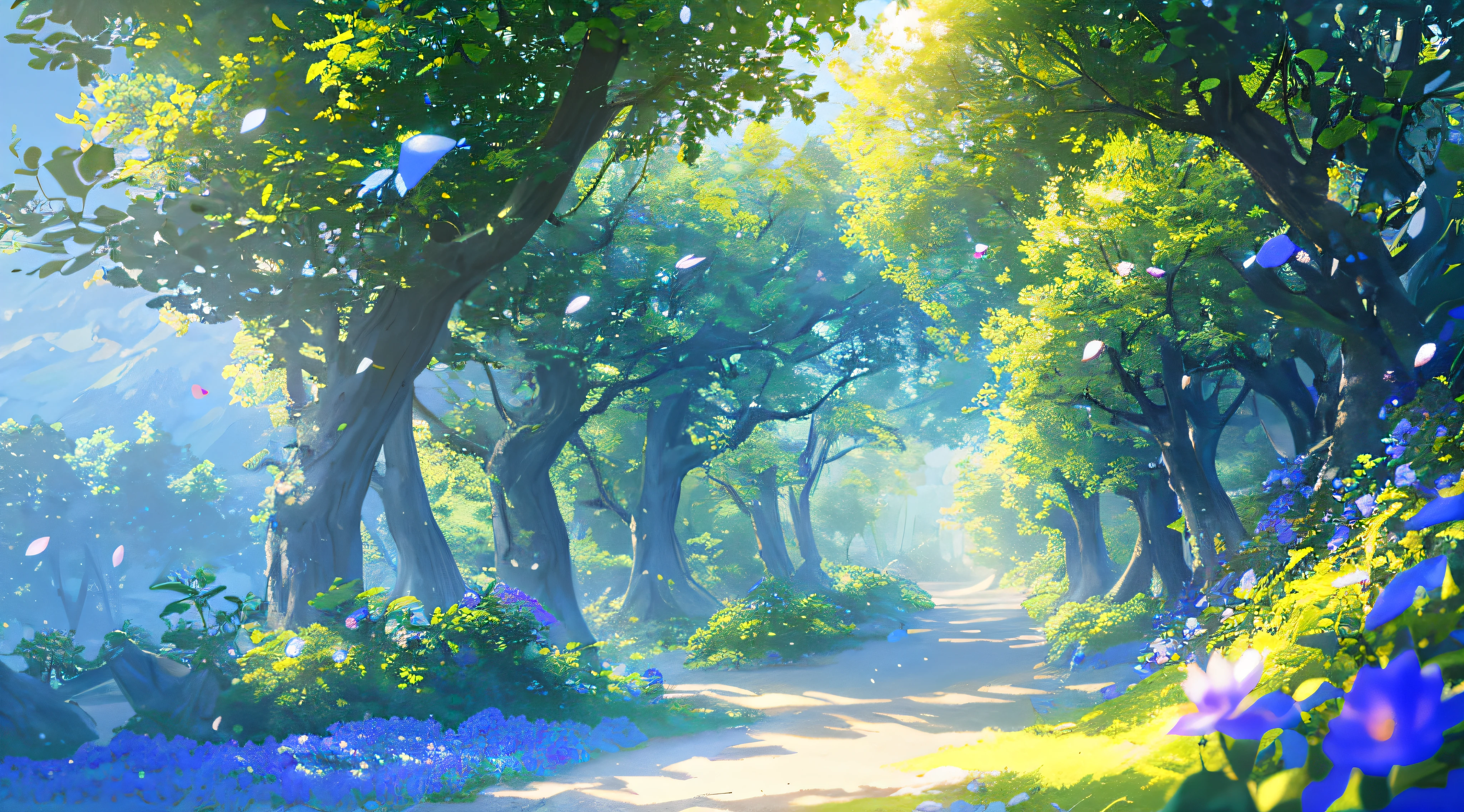 Masterpiece, best quality, (very detailed CG unity 8k wallpaper) (best quality), (best illustration), (best shadows) Nature', blue sea,delicate leaves petals of various colors falling in the air light Tracking, super detailed --v6