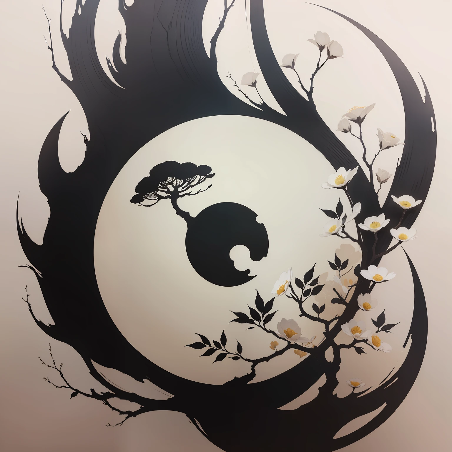 shukezouma, negative space, , shuimobysim , a branch of flower, traditional chinese ink painting,