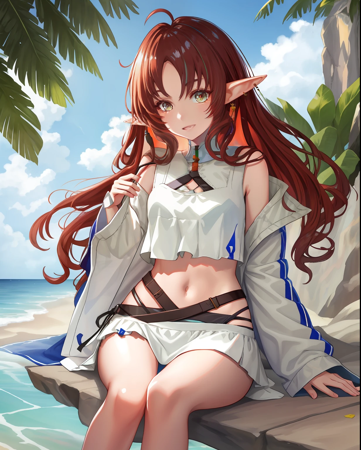 {{{{Swimwear,summer}}}},Elf Ears,masterpiece, best quality, masterpiece,best quality,official art,extremely detailed CG unity 8k wallpaper, girl, solo,