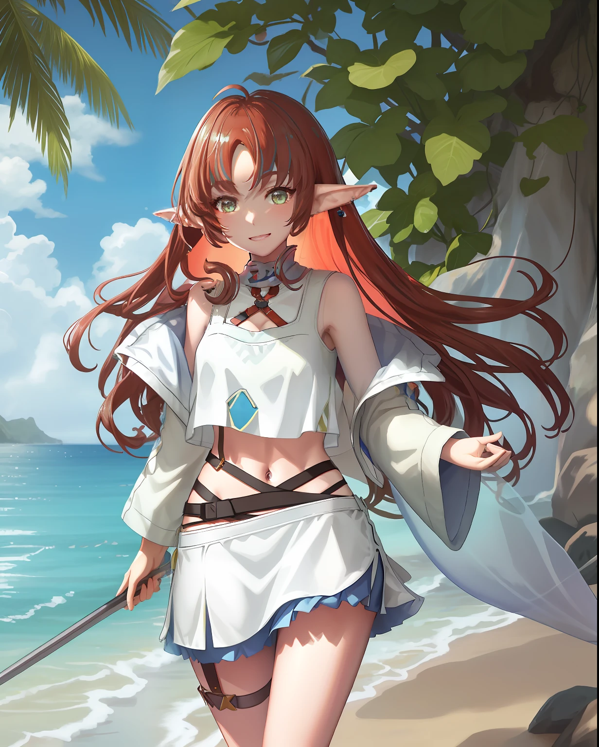 {{{{Swimwear,summer}}}},Elf Ears,masterpiece, best quality, masterpiece,best quality,official art,extremely detailed CG unity 8k wallpaper, girl, solo,