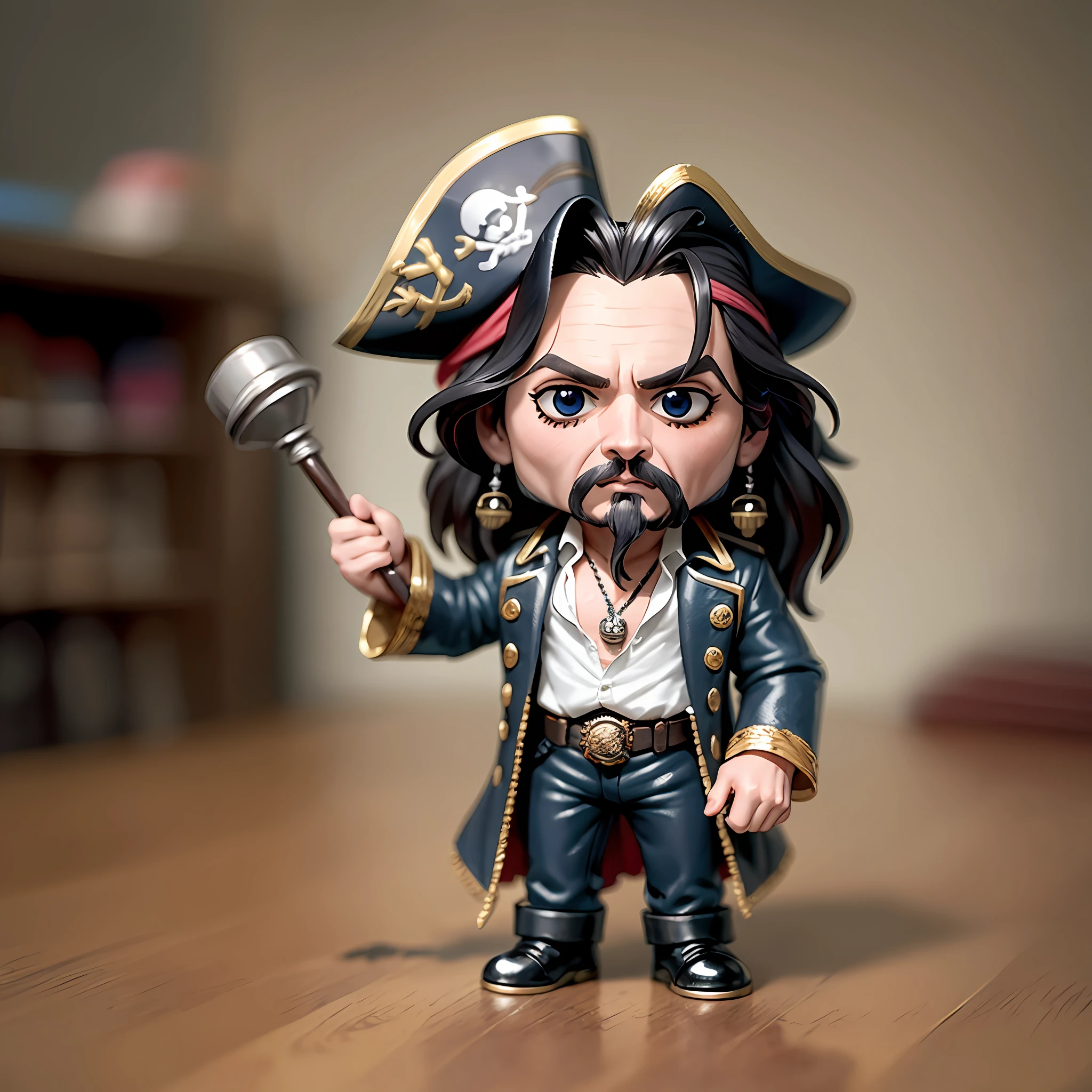 {{A mini funko pop of Johnny Depp portraying Jack Sparrow}}, set in the Pirates of the Caribbean movies. --auto --s2