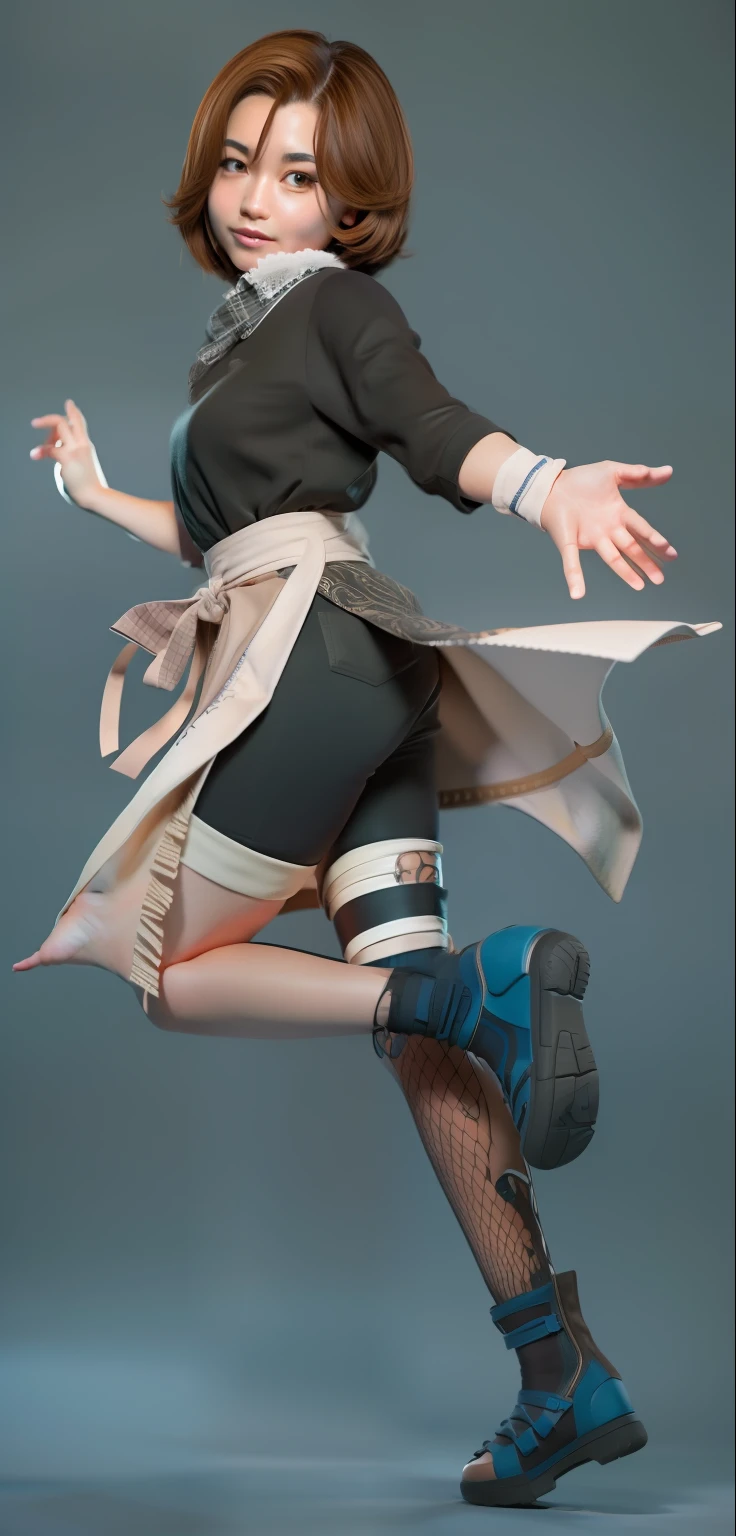Masterpiece, highest quality, high resolution, interior, detail maniac, high definition, high quality, detailed face, detailed body limbs, detailed five fingers, 1girl, solo, rin nohara, short hair, brown hair, brown stocking, face smile