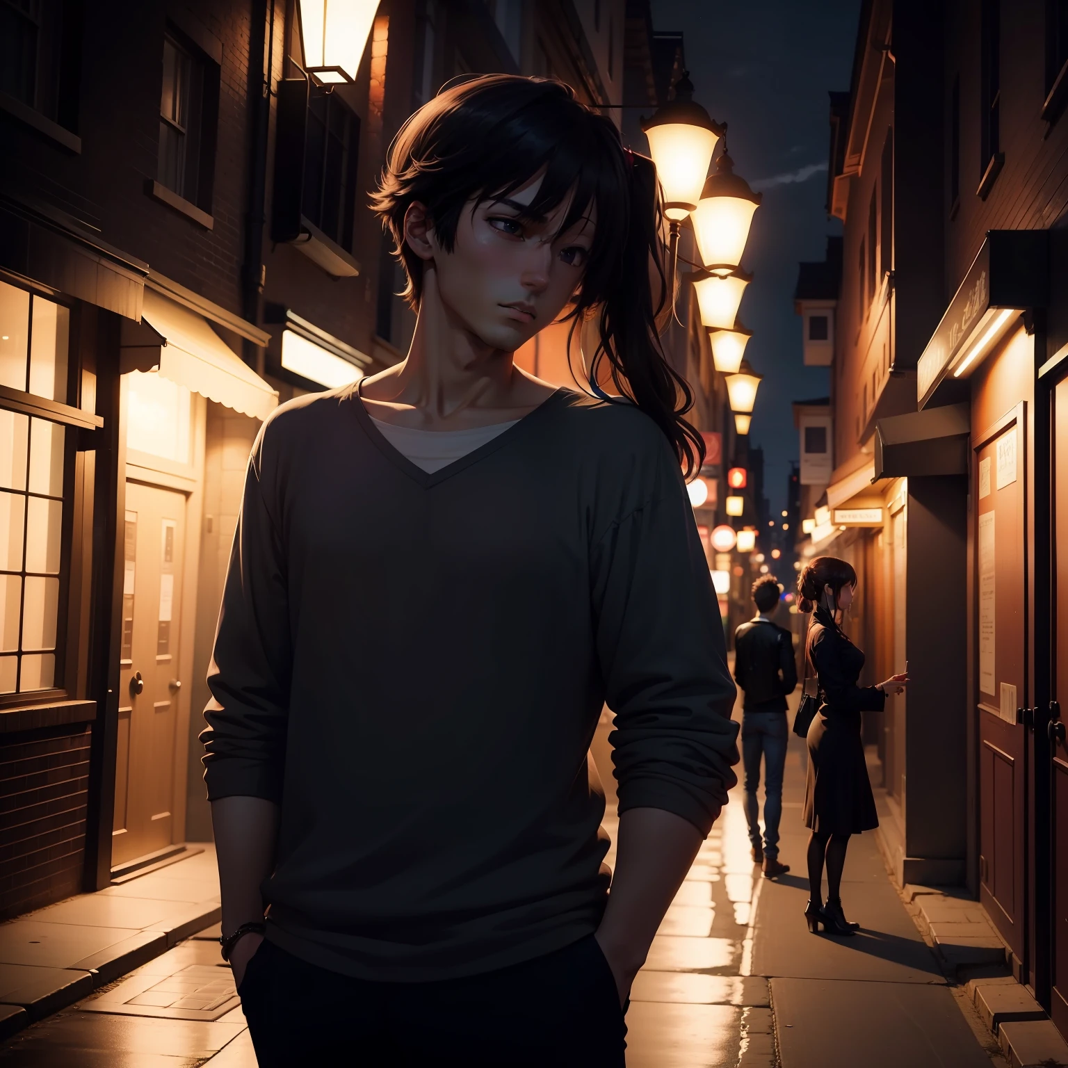 anime couples standing in night