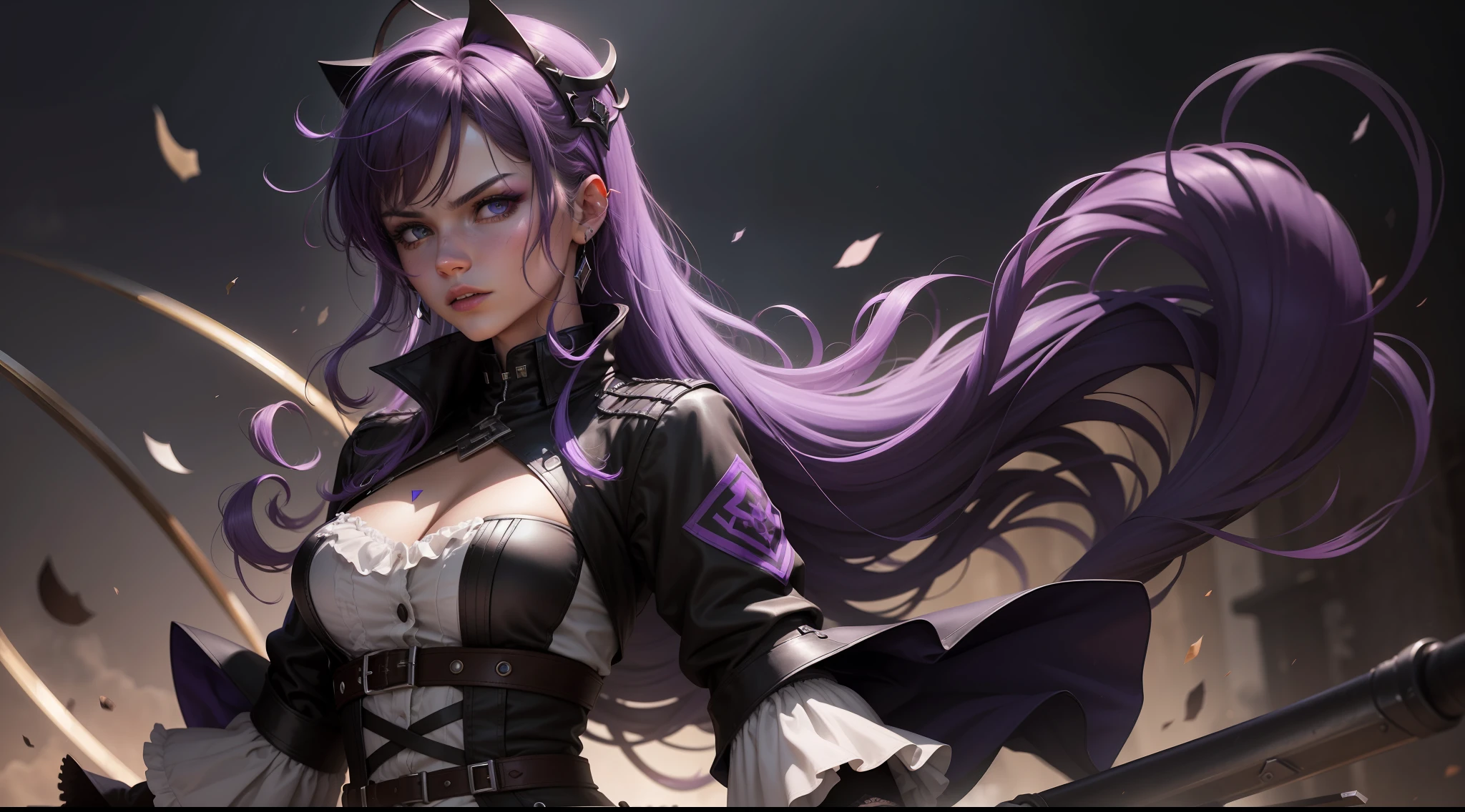Solo leveling,1homme, high resolucion, High quality, Realstic, tmasterpiece ,has a purple aura on the outside of her clothes, Porter un costume noir, cheveux noirs, angry ,faim, Doigts parfaits, face away, tenant une dague dans chaque mains