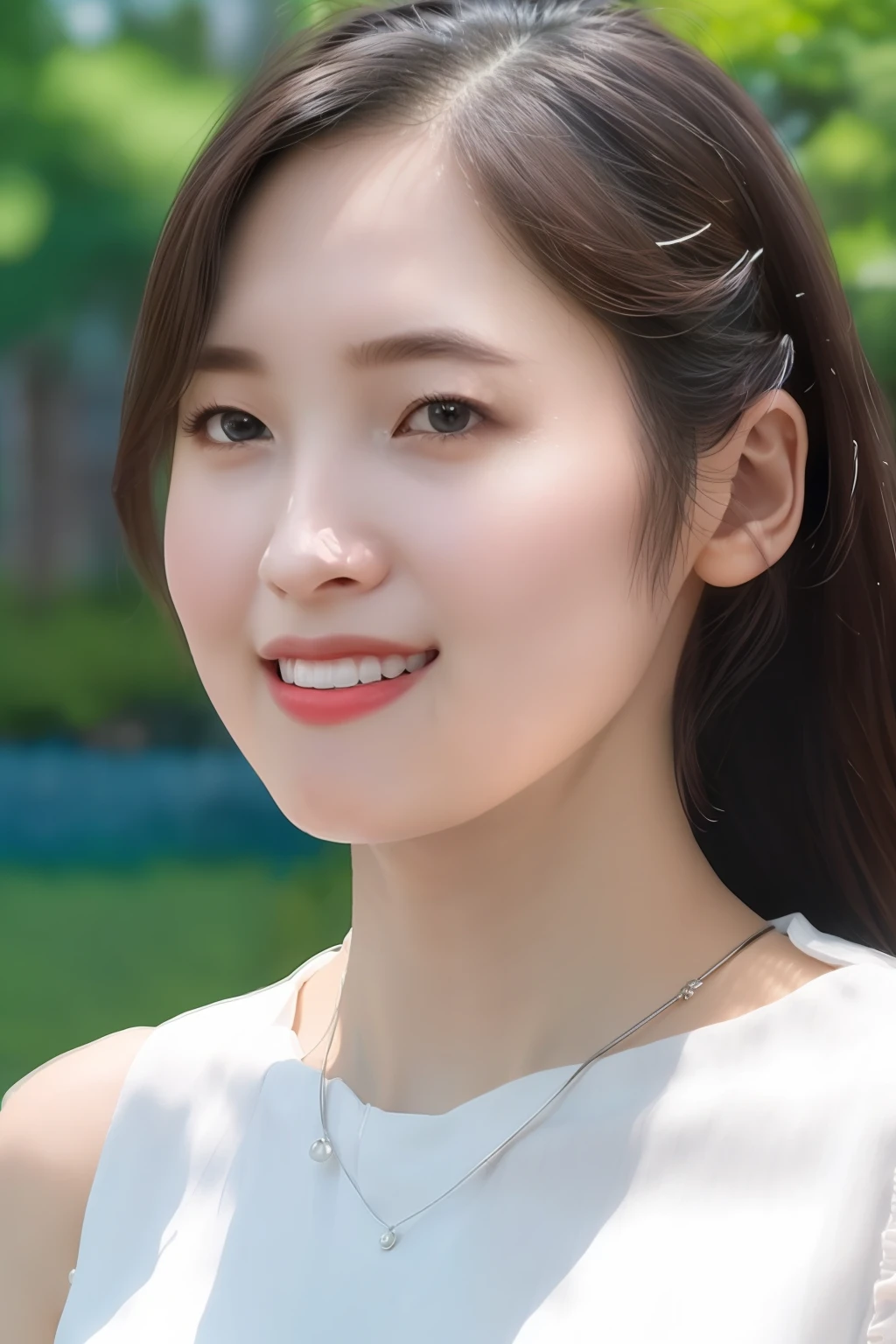 black hair,(looking at viewer:1.4),Arin,(close-up photo:1.2),(pov:1.1),korean, woman,complex 3d render ultra detailed,(smile:1.3), portrait of beautiful woman, moody portrait, striking features, beauty, intricate details, dramatic composition, tension, contrast, texture, realism, high-quality rendering, stunning art, high quality, film grain, Fujifilm XT3,swirly bokeh,(realistic, photo-realistic:1.4),RAW photo,physically-based rendering,(8k, best quality, masterpiece:1.2),(full body shot:1.1),octane render,extremely detailed CG, unity 8k wallpaper,skyline, outdoor,(rim light,studio soft light,sunlight:1.2),standing,(a girl is wearing sleeveless:1.5),hyper realistic detail shiny skin,ultra detailed,(ultra realistic:1.2),(intricate:1.2),(photorealistic:1.2),1girl,(skinny:1.3),detailed background,(large breasts:1.1)