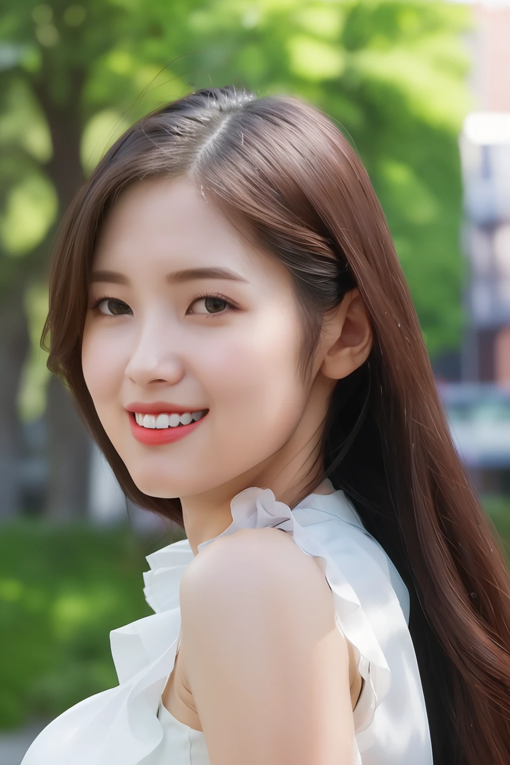 black hair,(looking at viewer:1.4),Arin,(close-up photo:1.2),(pov:1.1),korean, woman,complex 3d render ultra detailed,(smile:1.3), portrait of beautiful woman, moody portrait, striking features, beauty, intricate details, dramatic composition, tension, contrast, texture, realism, high-quality rendering, stunning art, high quality, film grain, Fujifilm XT3,swirly bokeh,(realistic, photo-realistic:1.4),RAW photo,physically-based rendering,(8k, best quality, masterpiece:1.2),(full body shot:1.1),octane render,extremely detailed CG, unity 8k wallpaper,skyline, outdoor,(rim light,studio soft light,sunlight:1.2),standing,(a girl is wearing sleeveless:1.5),hyper realistic detail shiny skin,ultra detailed,(ultra realistic:1.2),(intricate:1.2),(photorealistic:1.2),1girl,(skinny:1.3),detailed background,(large breasts:1.1)