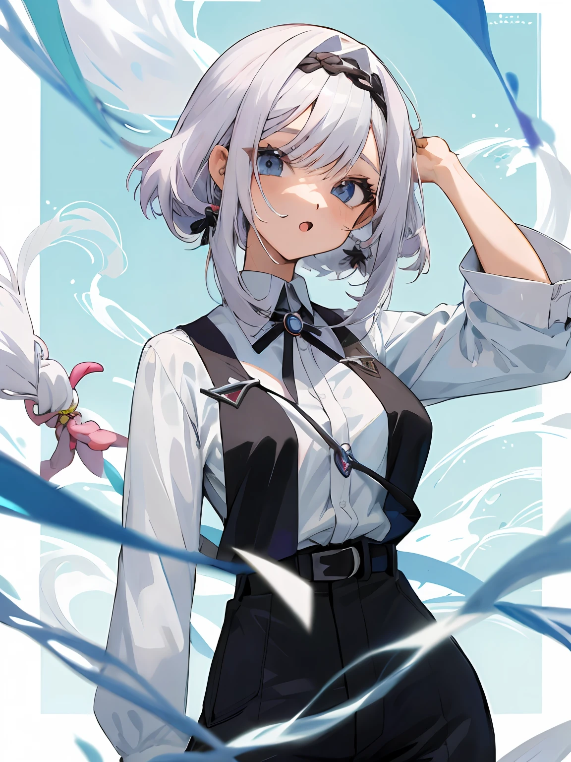 Menina anime em uma camisa branca e saia preta, menina com cabelo branco curto, personagem de anime feminino, personagem de anime, arte detalhada do personagem de anime, menina com cabelo branco, visual anime de uma menina bonito, arte de personagens de anime, Melhor Design de Personagens de Anime, visual anime de uma jovem mulher, menina perfeita de cabelos brancos, cabelos brancos, senhora de cabelos brancos, arte oficial do personagem
