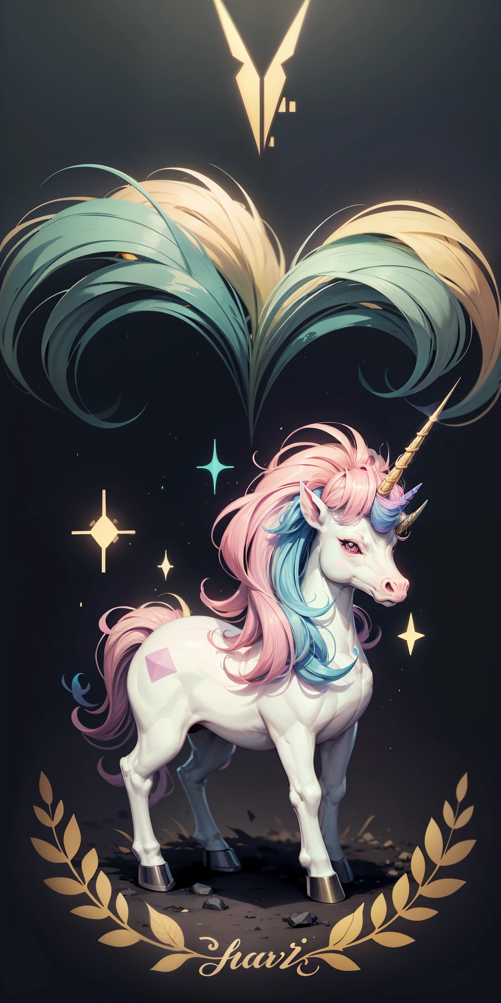 UNICORN, Sticker, cute, Pastel, Geometric, Contour, Vector, dark Background --auto --s2