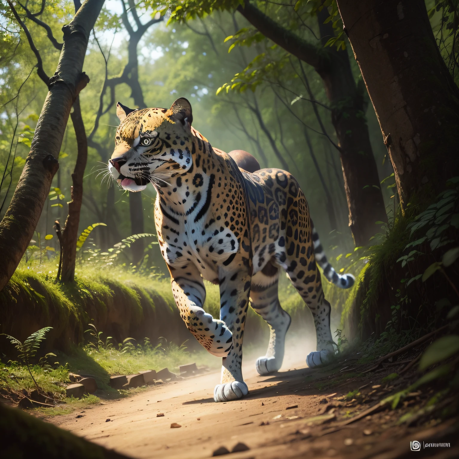 Photo of a jaguar. Hunting another animal, na floresta