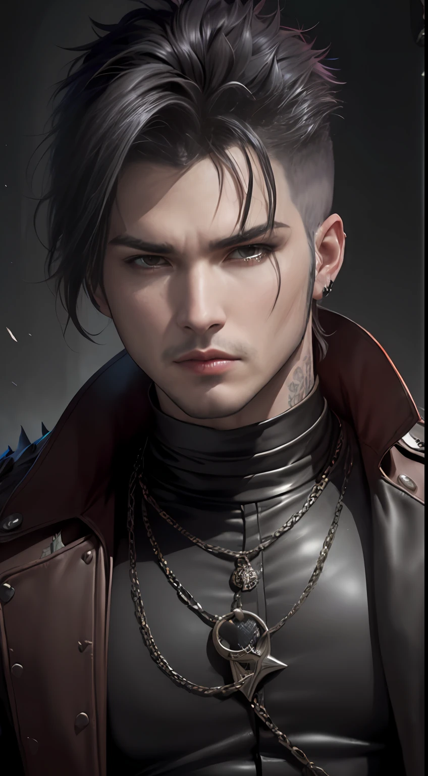 "(((portrait：Man in a dark scene)), (Adam Lambert's look), Monster hunter style, (Horror suspense, Imami-style horror), tmasterpiece, Perfect face)"
