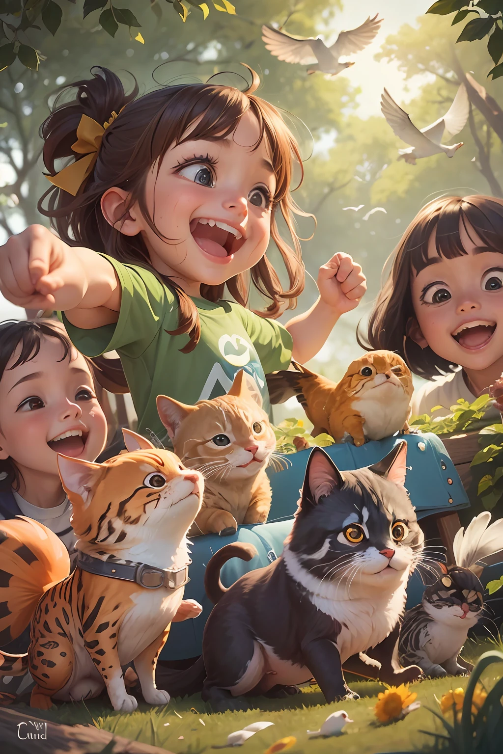 Many animals move towards the silent island, including flying birds and cheerful fish,A heartwarming photograph taken during a small animal sports event. The picture features a group of furry and feathered participants with huge smiles on their faces, all taking part in a fun and friendly competition. The scene is captured in a close-up shot that perfectly highlights the facial expressions of the animals, with each one showing their unique personalities. This photograph was captured by the talented photographer, Carli Davidson, with a Canon EOS 7D Mark II camera. The image features bright, cheerful colors and is full of energy and excitement. The lighting is vibrant and natural, highlighting the playful nature of the animals and the joyful atmosphere of the event.