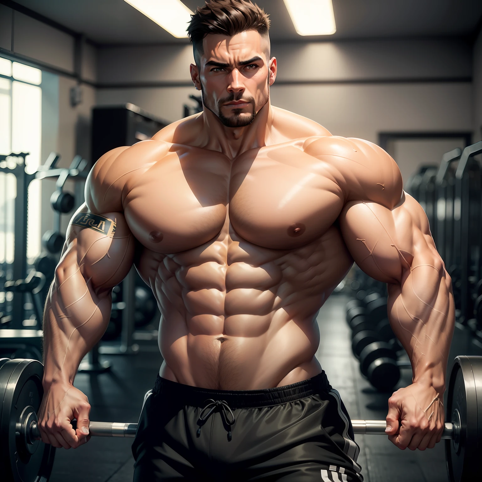 Bodybuilding gym, homem e mulher musculosos, imagem em 4K, realista