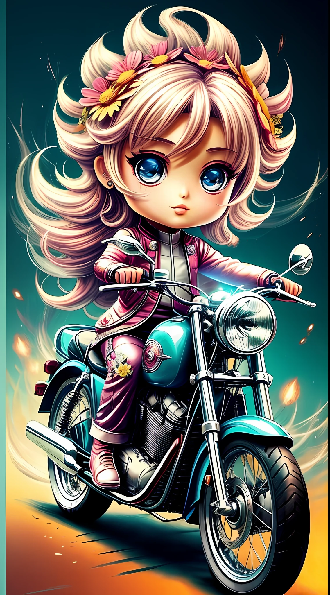 1 grandmather drive motorcycle,flower,character,Chibi,real,art, explosion,
yang08k, photography, beautiful,  colorful,realistic,
masterpieces, top quality, best quality, official art, beautiful and aesthetic,