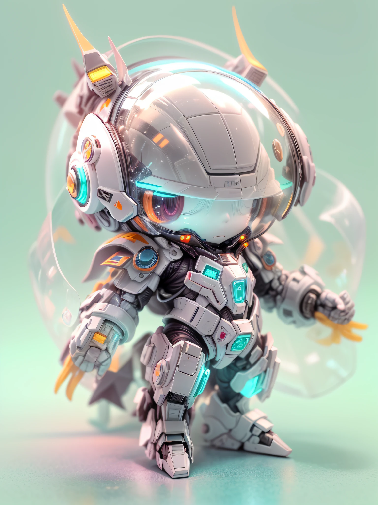 (blind box toy style:1.2), (Full Body Shot) ,  1 Transparent cute wizard, Transparent mecha, Exquisite Helmet:1.2, glowing goggles:1.2, Cyberpunk, Dreamy Glow, Luminous neon lamp, clean, white background, ( Global illumination, raytracing, HDR, unreal render,reasonable design, high detailed, masterpiece, best quality, UHD, Cinematic Lighting)