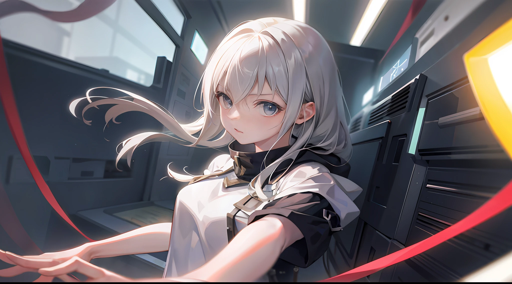 White-haired girl anime clear web ray tracing cold blonde eyes emanating