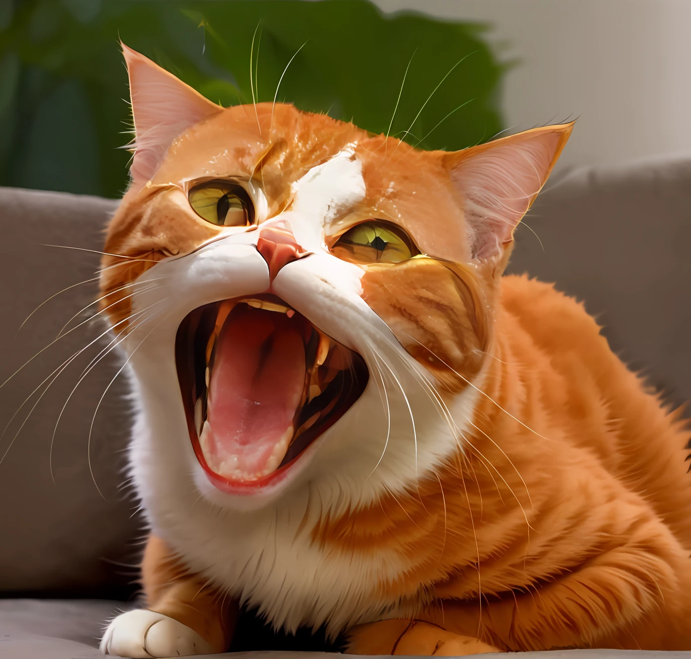 There is a cat sitting on a human hand with its mouth open, angry cat,Very angry cat， ginger cat in mid action, funny cat, ginger cat, cat photo, Happy cat, Orange cat, An orange cat, screaming at the camera, the cat is orange, he is screaming, yelling furiously, , shutter inventory, photo of a cat, screaming yelling