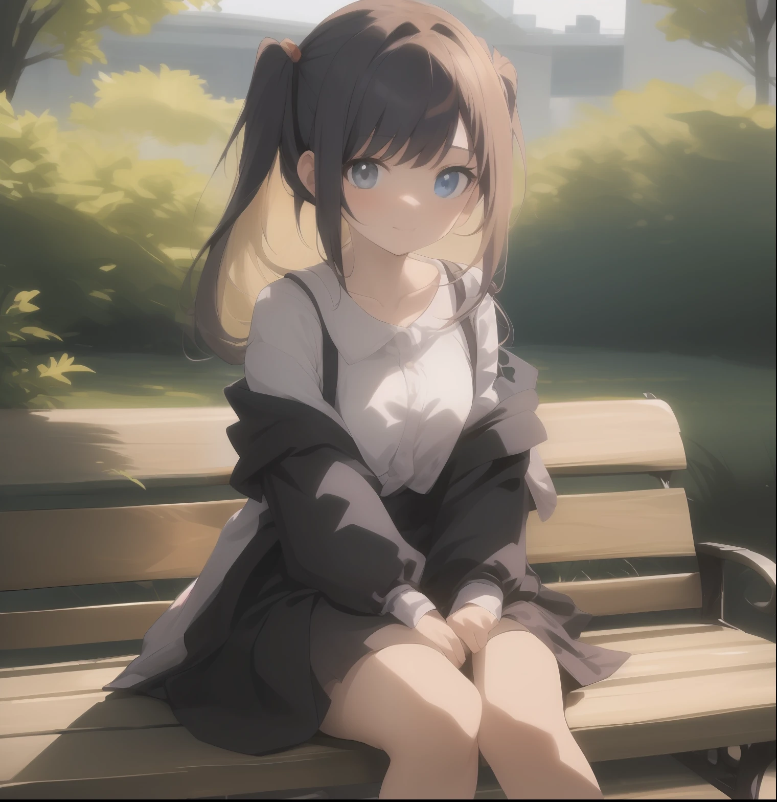 anime girl, sitting on a bench