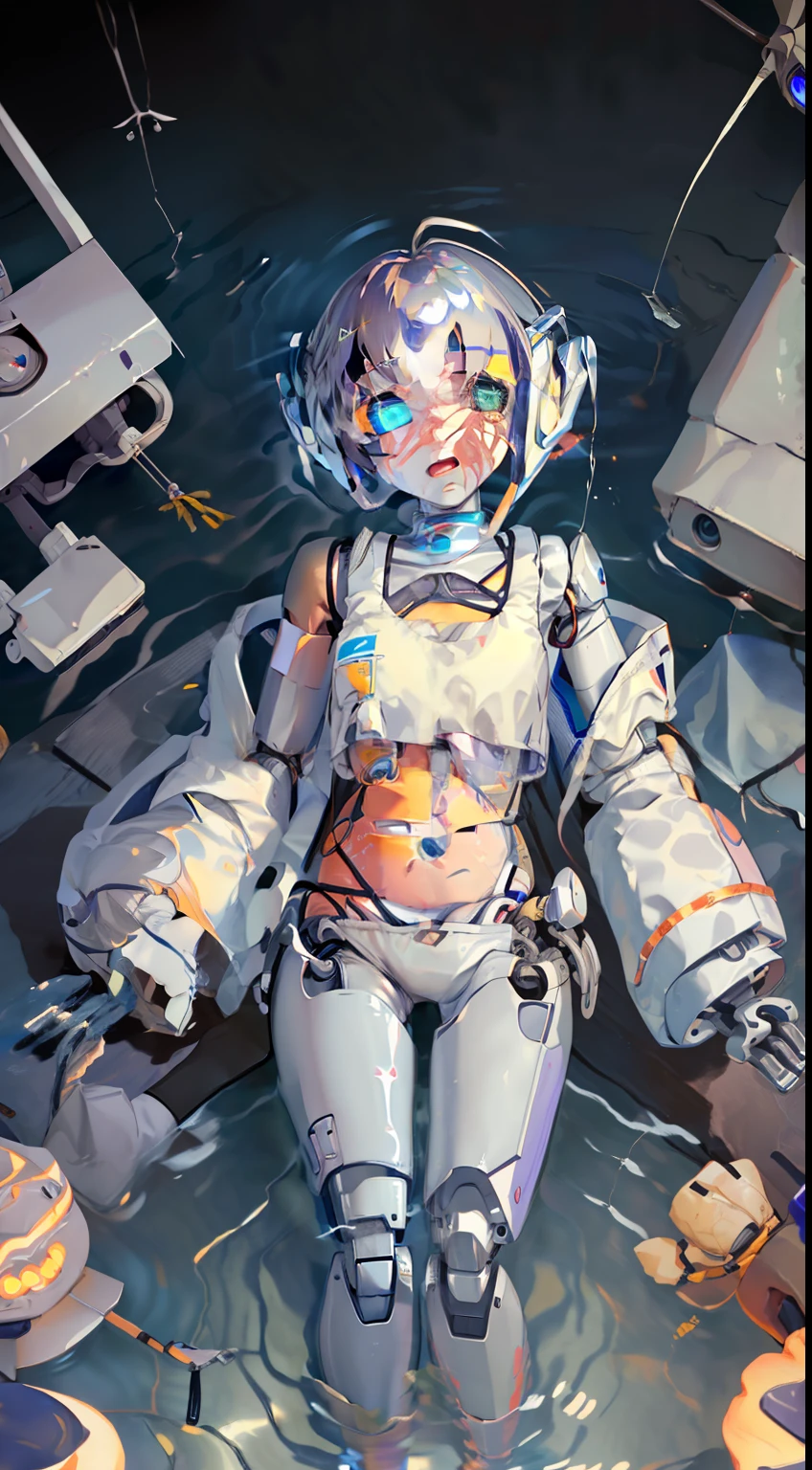 {{{{{{prosthetic limbs}}}}}}{{{{{{{Close your eyes}}}}}}}((((((((,dead-robot,Standby,Upright dormancy soaked in water))))))))
((masterpiece)), (((best quality))), ((ultra-detailed)), ((illustration)), ((disheveled hair)){{{A laboratory with lights off}}}{{{熄灯Blinking indications on the body}}},{{Barcodes and QR codes on the body,Glowing lamp}}((Human skin)),((Silver short bob hair)),(full bodyesbian),boobgasm,Gray wire,Technologie,white laboratory,Inserted by a robotic arm,Inserted by gray wires,petite,Assembled by a robotic arm,Large wires are inserted into the back, of robots(droid),((s girl)),((Human skin)),((Silver short bob hair)),(full bodyesbian),boobgasm,Gray wire,Technologie,white laboratory,Inserted by a robotic arm,Plugged in by gray wires