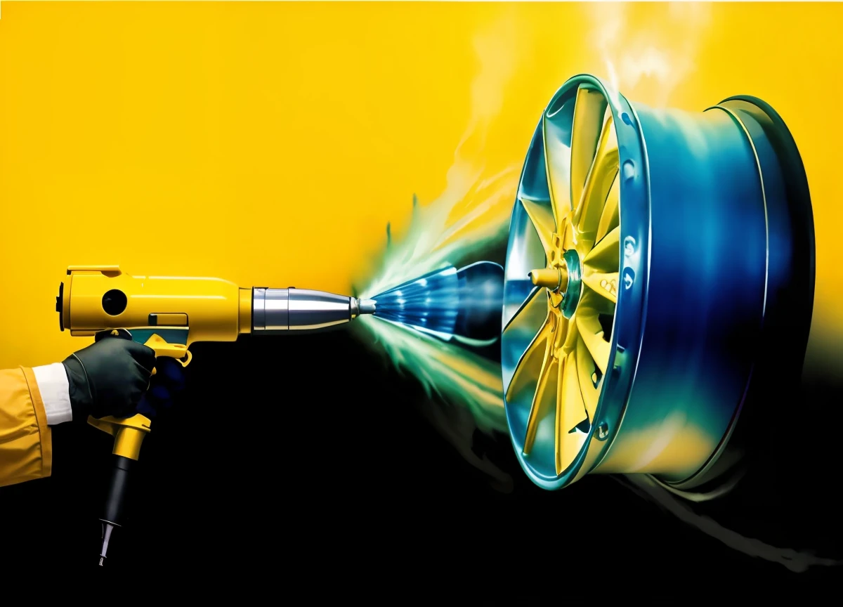 Arafed person spraying a wheel with a yellow spray gun, airbrush painting, an airbrush painting, airbrush, Aerografia, escova de ar, color airbrush, Air brush illustration, airbrush painted, airbrush art, airbrush art, airbrush style, a full-color airbrushed, detailed airbrush art, tinta spray, pintura automotiva