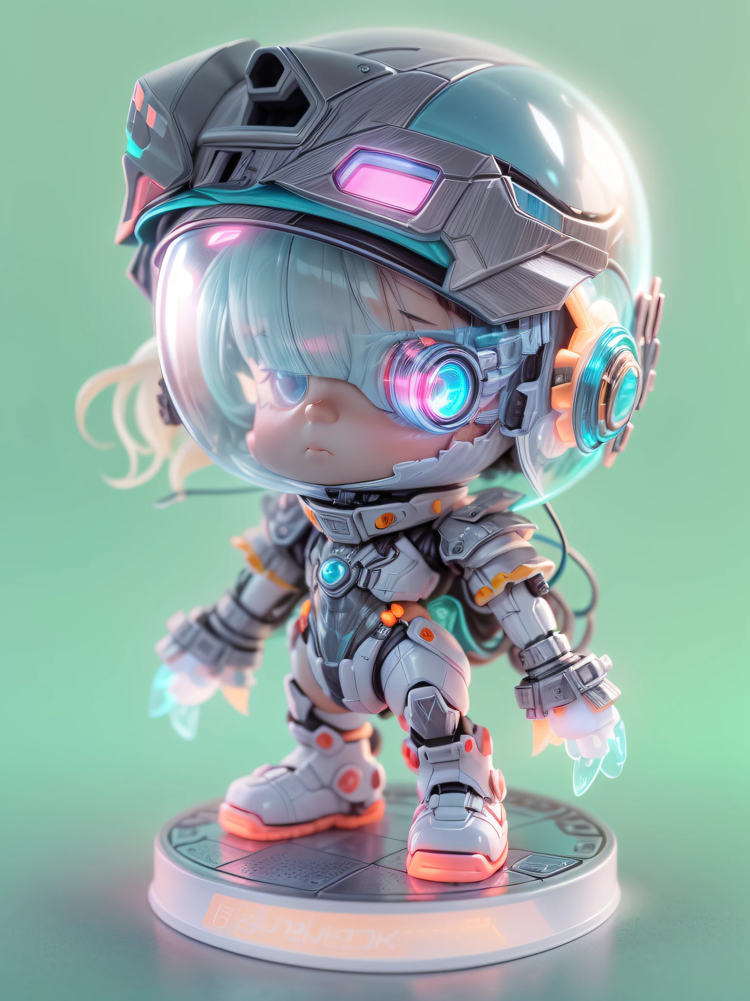 (blind box toy style:1.2), (Full Body Shot) ,  1 Transparent cute wizard, Transparent mecha, Exquisite Helmet:1.2, glowing goggles:1.2, Cyberpunk, Dreamy Glow, Luminous neon lamp, clean, white background, ( Global illumination, raytracing, HDR, unreal render,reasonable design, high detailed, masterpiece, best quality, UHD, Cinematic Lighting)