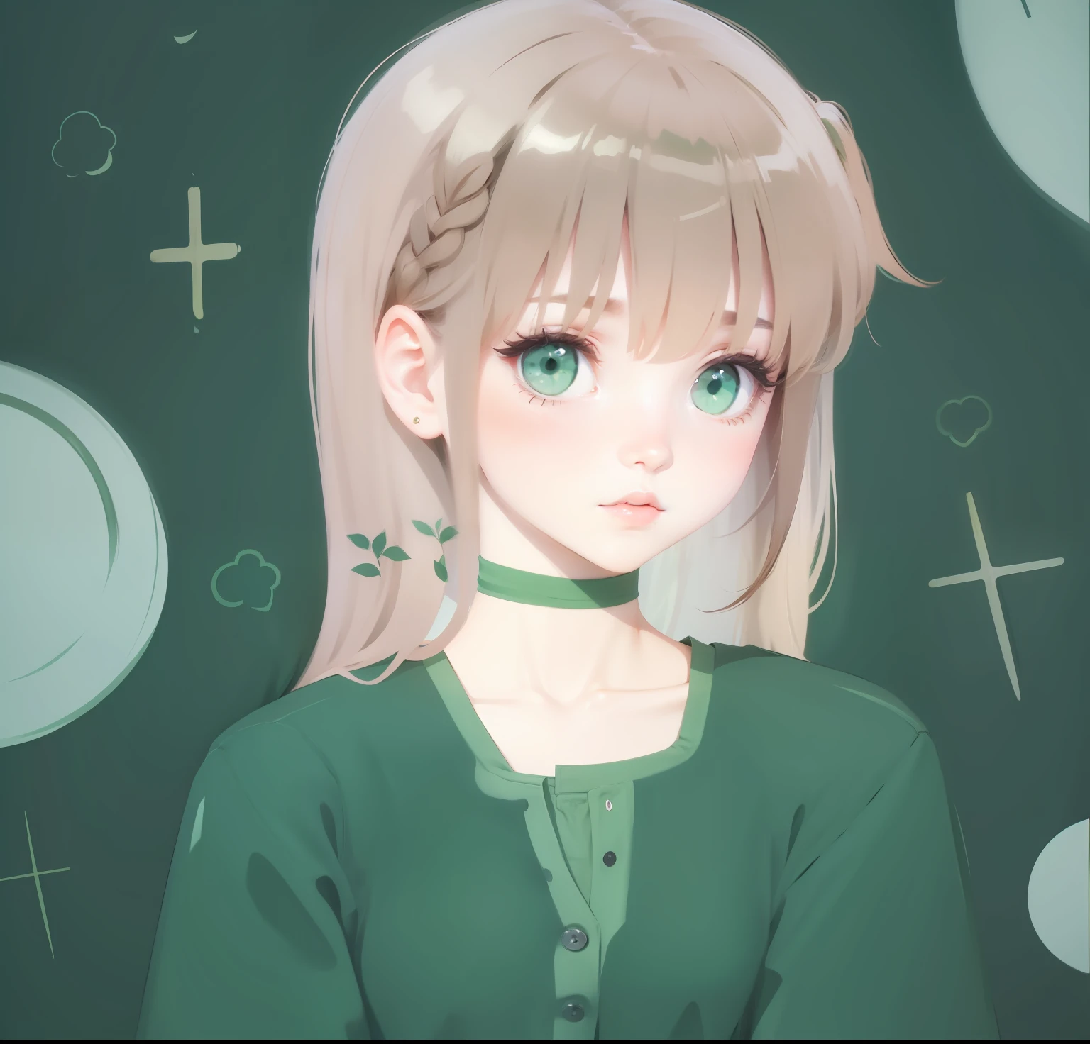 Brown hair, girly green clothes