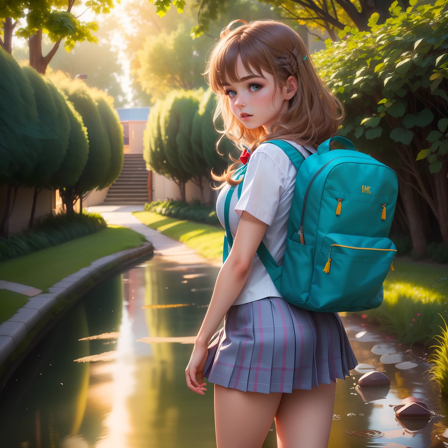 (8k, RAW photo, highly sensitive, best quality, masterpiece, ultra high res, photorealistic:1.25),high res,1girl, (school uniform:1.4),(floating hair:1.6), (skindentation), (professional lighting),(huge breasts:1.26),day,(outdoor:1.37),ultra-detailed,(shin...