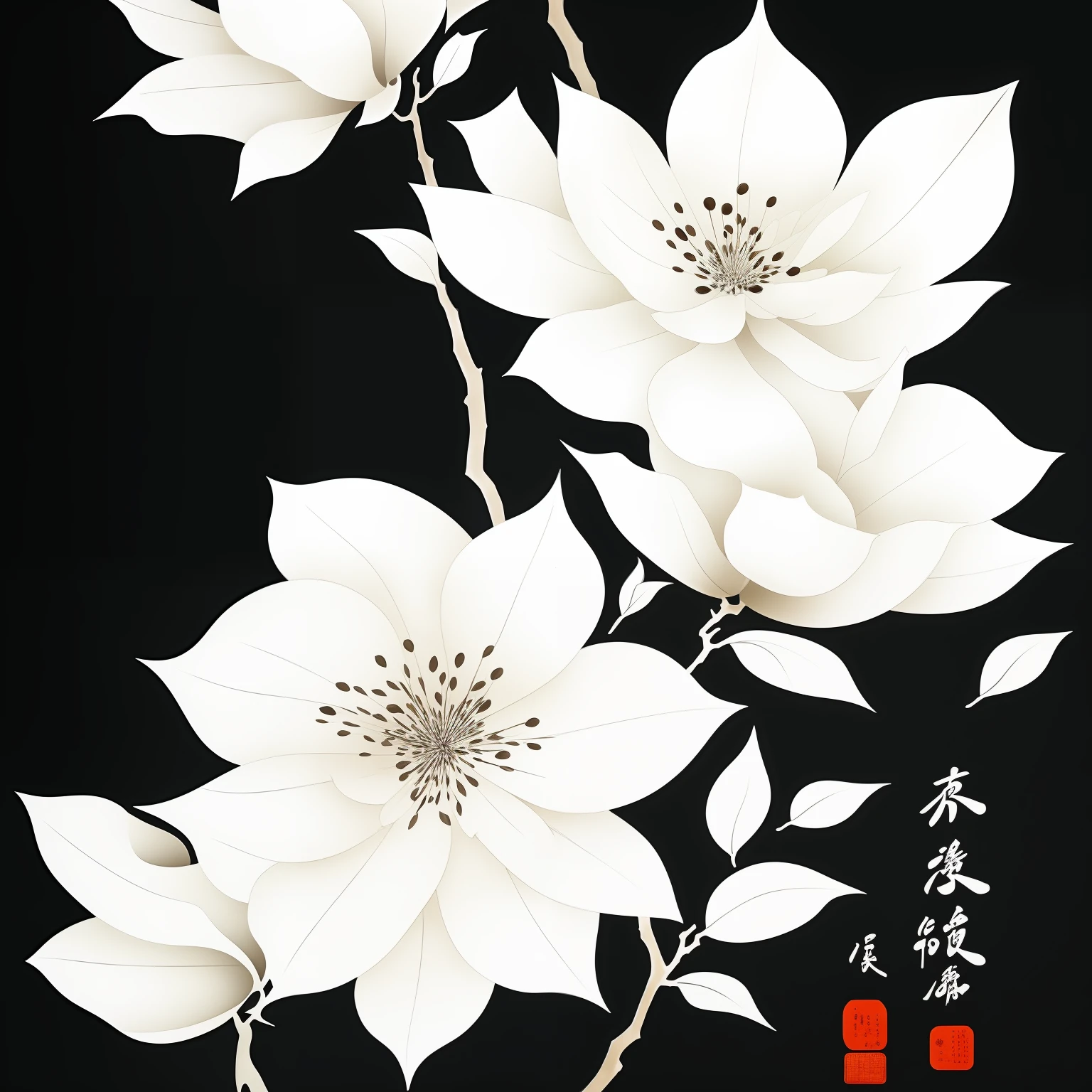 shukezouma, negative space, , shuimobysim , a branch of flower, traditional chinese ink painting,