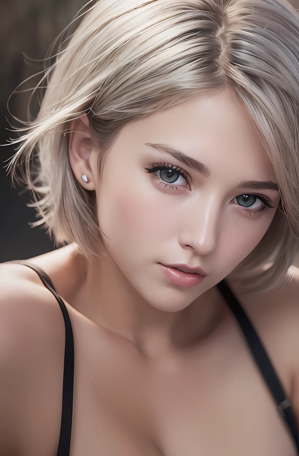 (8k, photorealistic, RAW photo, top quality: 1.4), (1girl), super beautiful, (realistic face), (boyish, silver color berry short hair), beautiful assassin, seduce viewer, beautiful expression, beautiful breasts, (realistic skin), beautiful smile, (soldier), charming, ultra high resolution, ultra realistic, high definition, spoiled