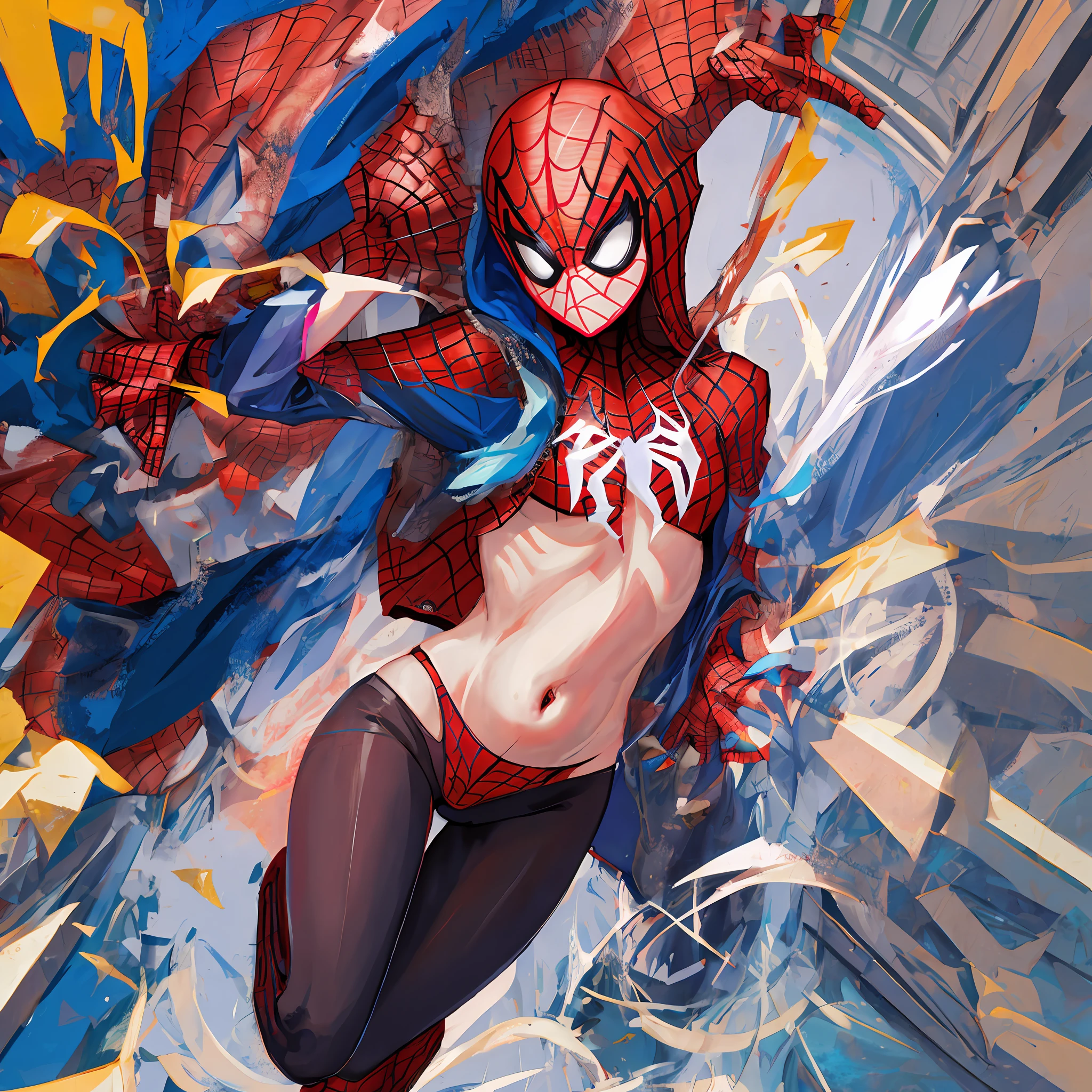 Spiderman's tights expose her belly button
