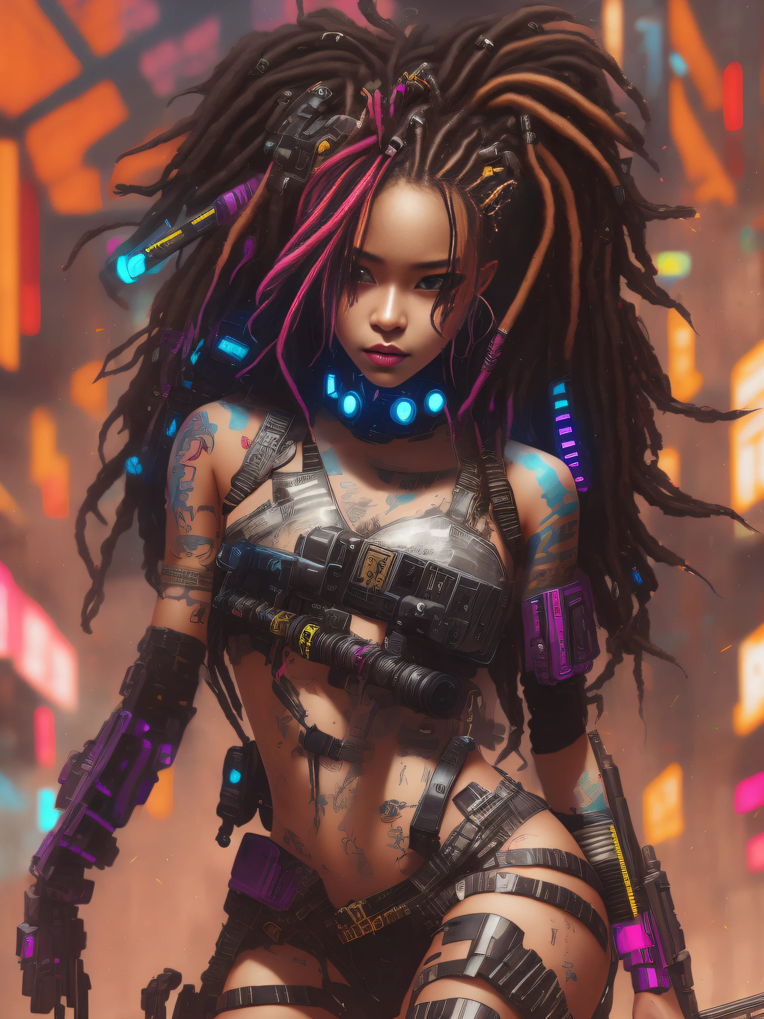 a close up of a woman with dreadlocks and a gun, cyberpunk 2 0 y. o model girl, cyberpunk art style, cyberpunk angry gorgeous goddess, cyberpunk beautiful girl, cyberpunk girl, female cyberpunk anime girl, dreamy cyberpunk girl, beautiful cyberpunk woman model, hyper-realistic cyberpunk style, cyberpunk anime girl, digital cyberpunk anime art, cyberpunk artstyle, in cyberpunk style
