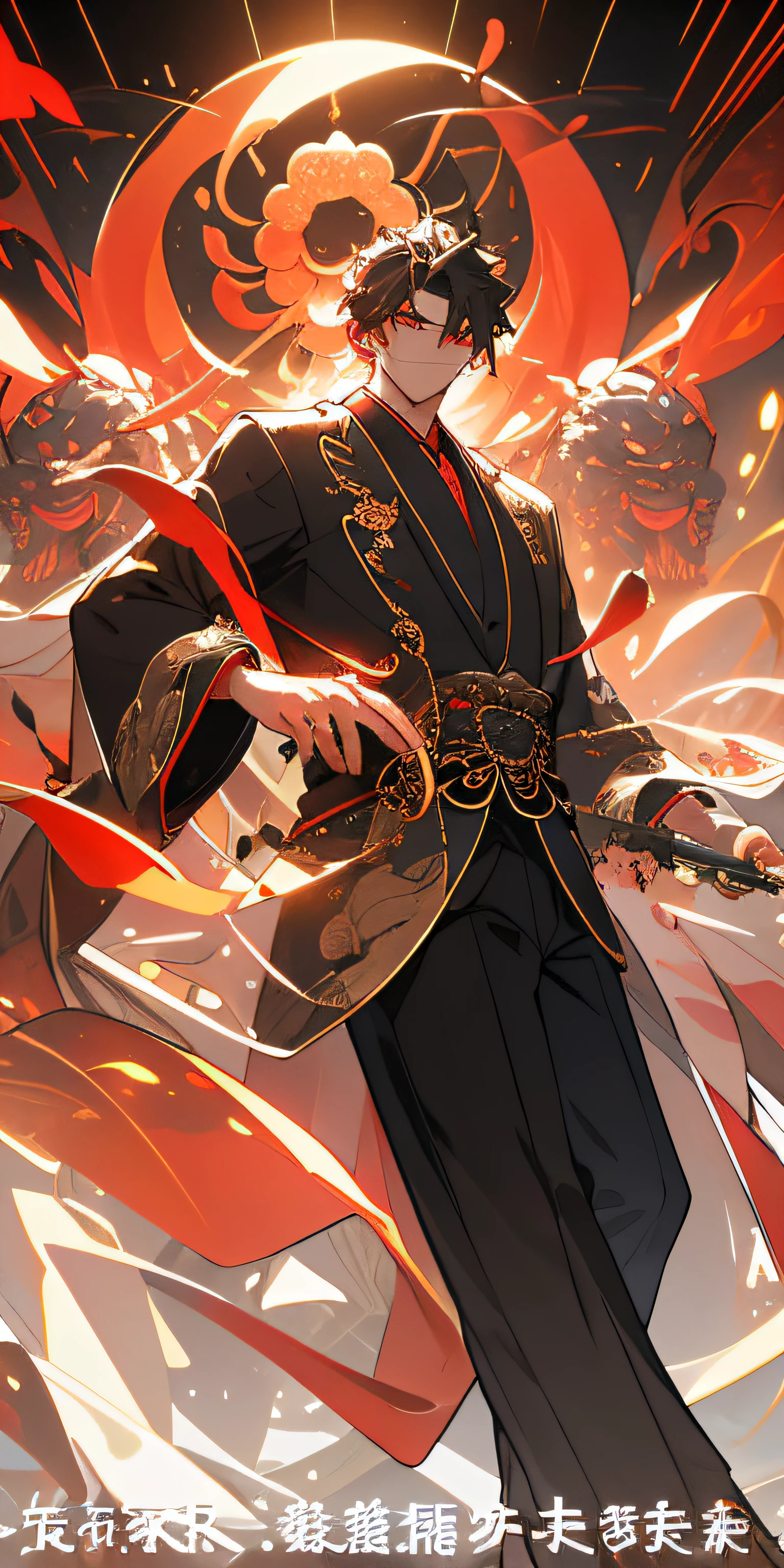 Refined face,(tmasterpiece,top Quority,best qualtiy,offcial art,),best qualtiy,1boy:1.3),Kamimei,luminous red eyes),mistic,Handsome man,((Chinese style)),Full body like