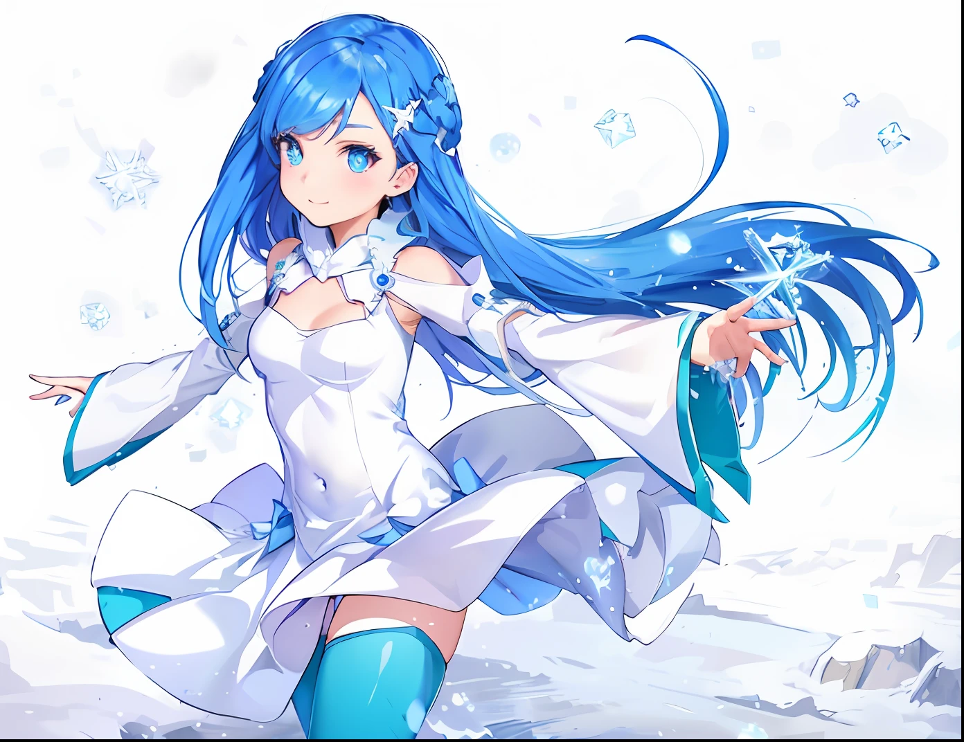 Anime girl with blue hair and white dress in the snow, Pisif, Digital art on Pisif , Pisif Contest Champion, freezing blue skin, Highest rated on Pisif, white cyan, zerochan art, ArtStation Artgerm on Pisif, ice sorceress, Extremely detailed Artgerm, Beautiful anime girl, Popular on Pixiv，Real real people，