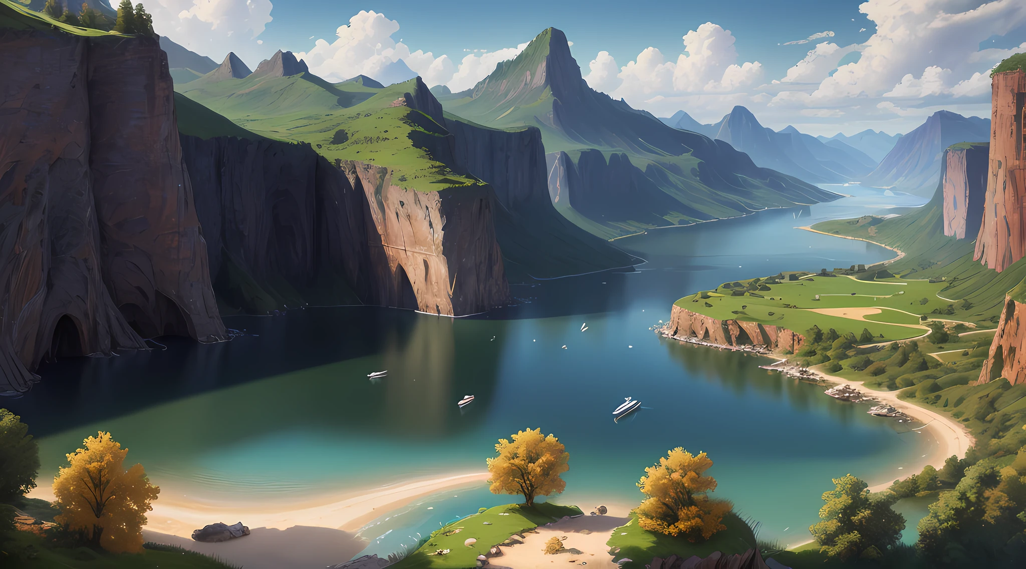 landscape, water, (extremely detailed CG unity 8k wallpaper), most beautiful artwork in the world, professional majestic oil painting, intricate, High Detail, Sharp focus, dramatic, photorealistic painting art