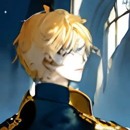 ((Masterpiece: 1.2, top quality)), ((2 men)), short blond hair, blue eyes (handsome: 1.4), white suit, uniform, royalty, tough black knight, short black hair, golden eyes, scar on right eye, black armor, fantasy, forest, blooming flowers, sunlight, fantastic light and shadow, landscape, highly detailed face, portrait, smile