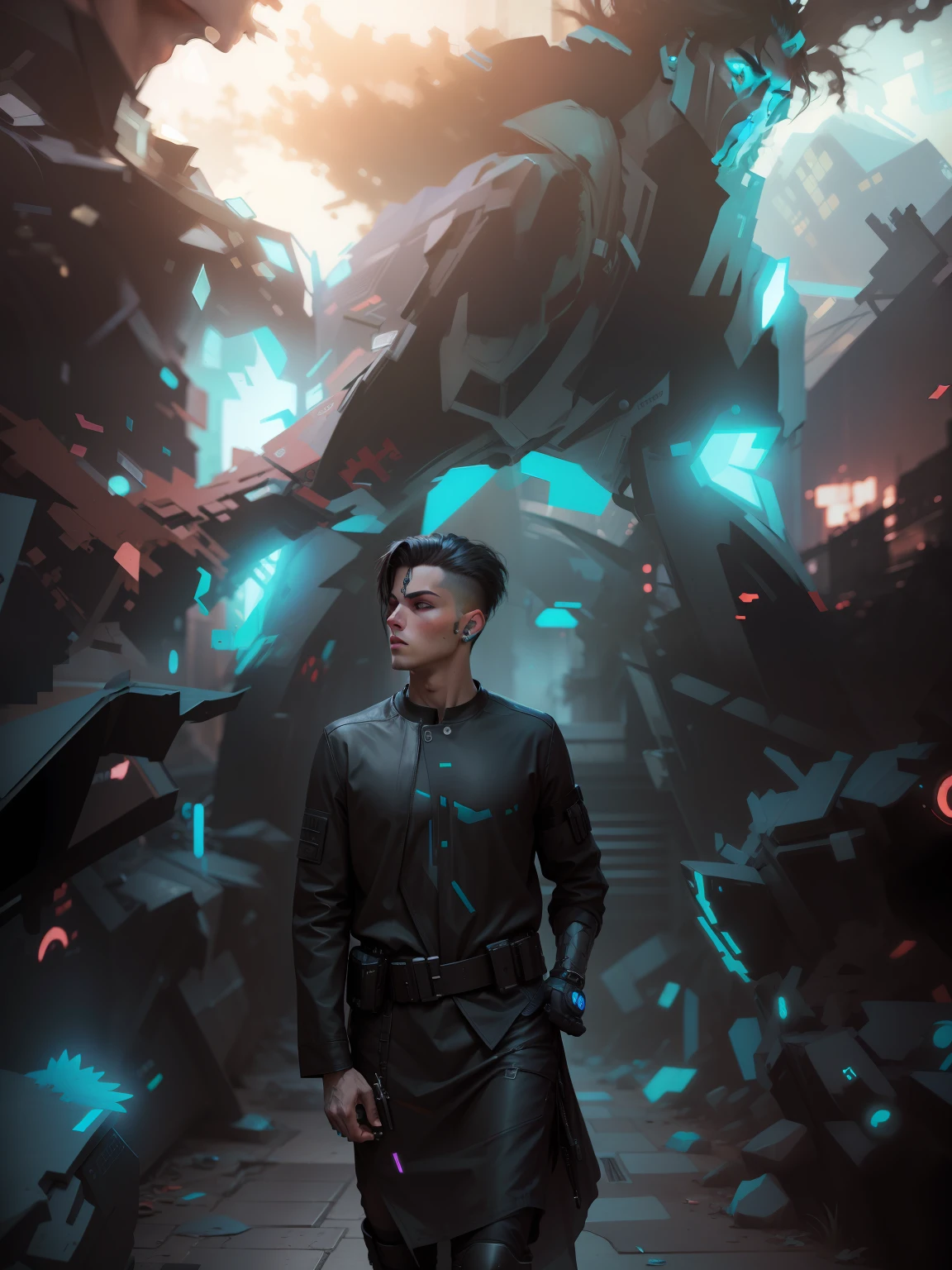Change background cyberpunk handsome boy, realistic face, 8k, ultra realistic